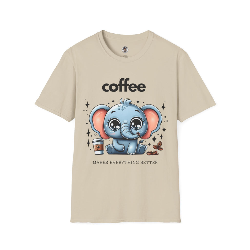 Coffee Makes Everything Better Cute Elephant Unisex Softstyle T-Shirt