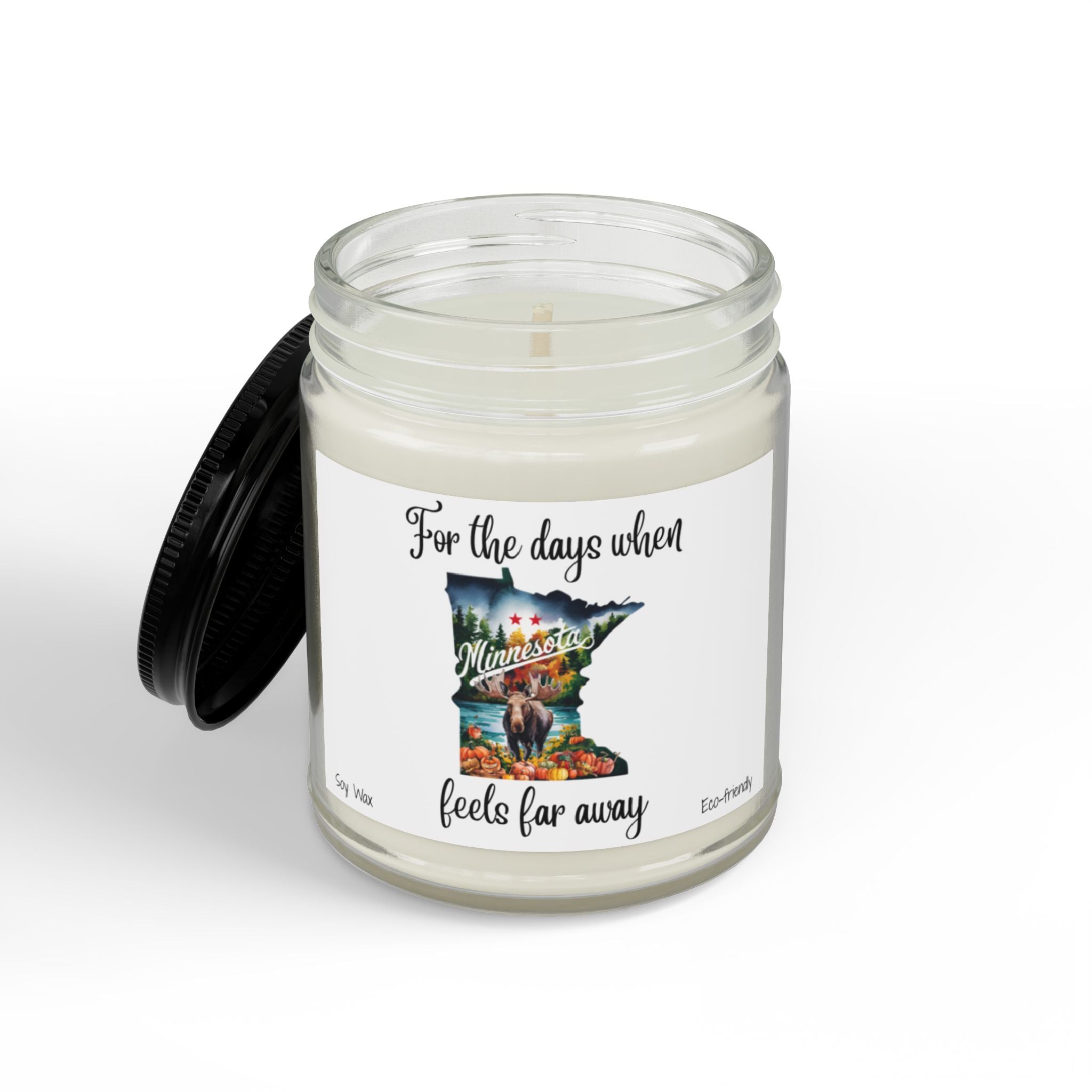 When Minnesota feels far away, Homesick Minnesota Gift, State Candle, Minnesota Souvenir, Scented Soy Candles Black Lid, Eco-friendly Gift