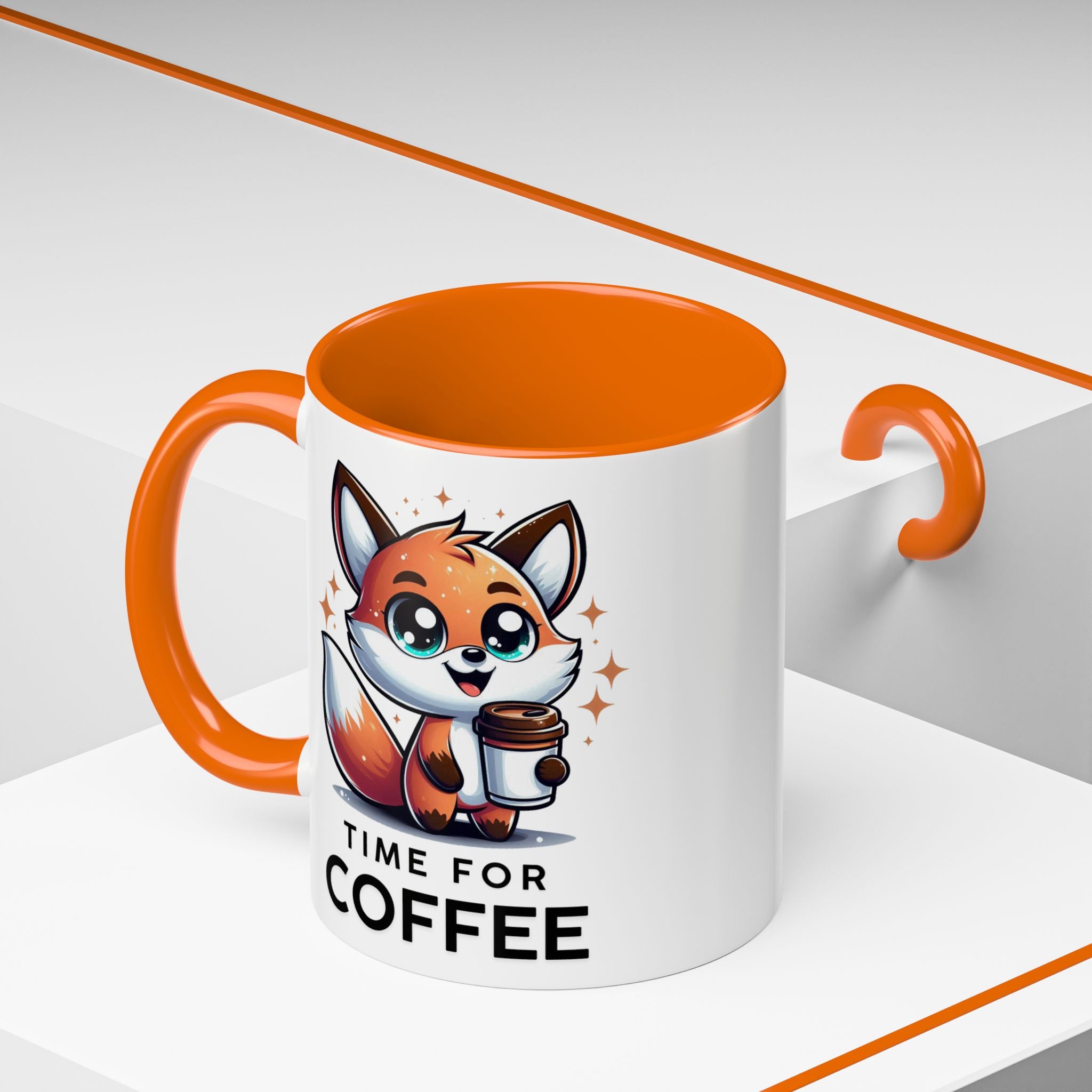 Cute Fox Coffee Mug - Time for Coffee, Animal Lover Gift, Fun Kitchenware, Personalize for Birthdays, Office Decor