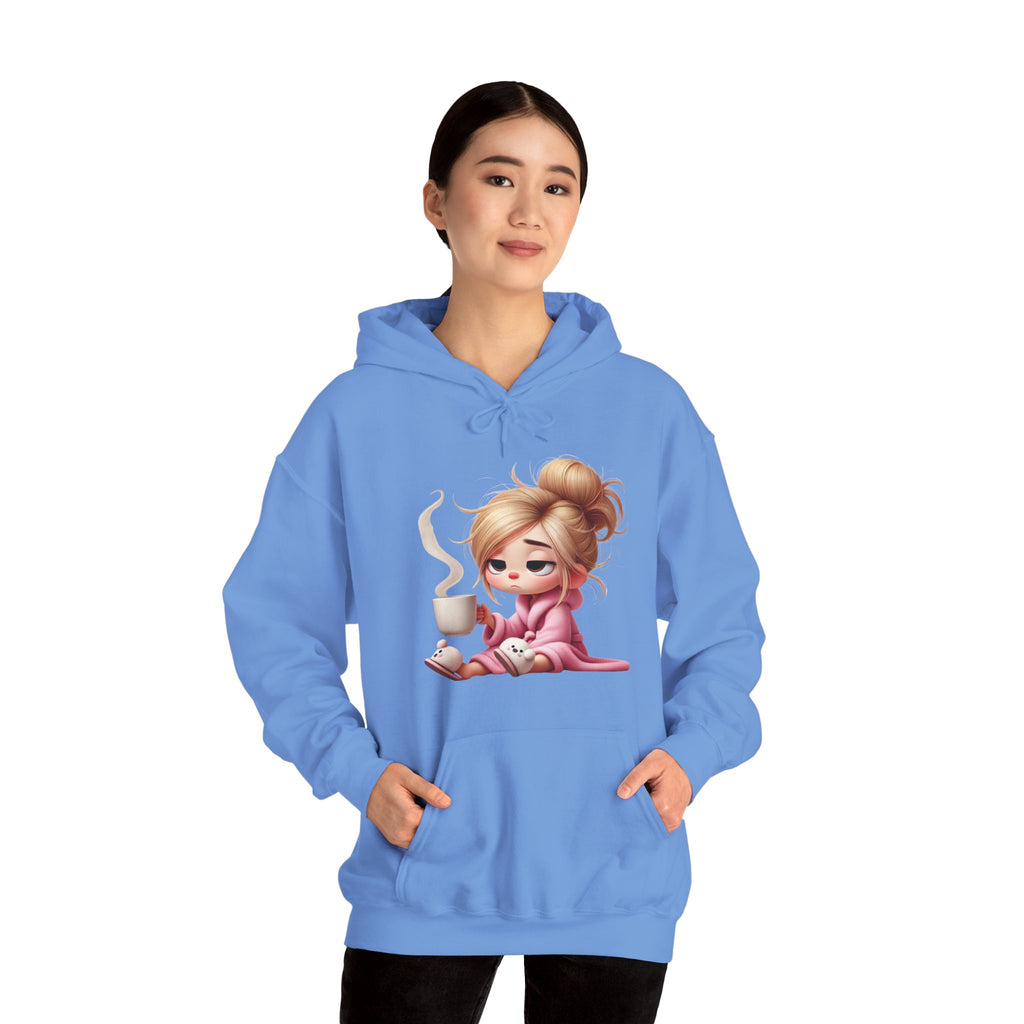 Cozy Illustration Hooded Sweatshirt, Relaxing Hoodie for Coffee Lovers