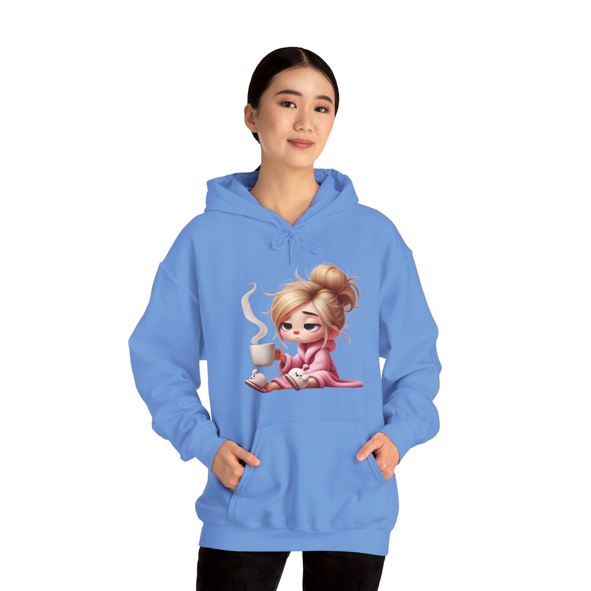 Cozy Illustration Hooded Sweatshirt, Relaxing Hoodie for Coffee Lovers