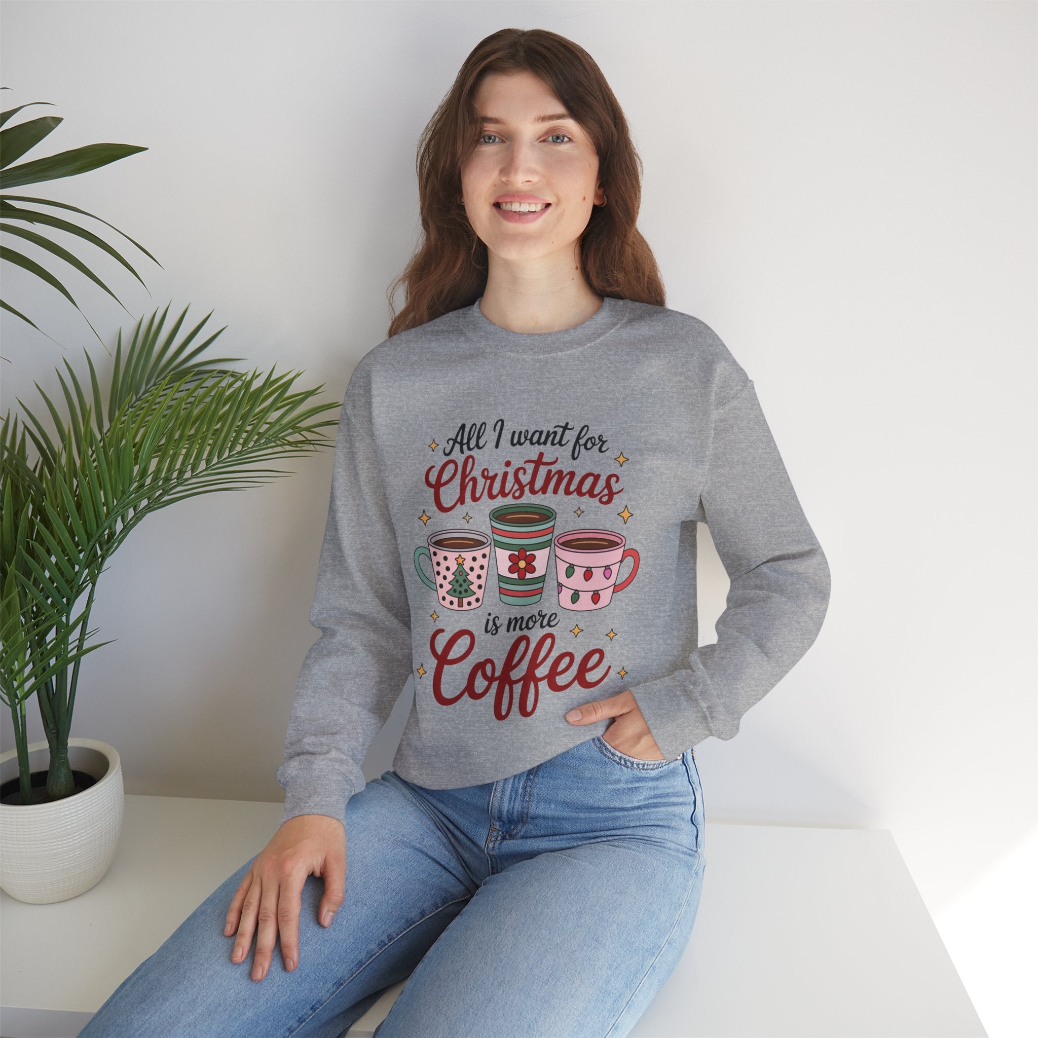 Christmas Coffee Crewneck Sweatshirt, Unisex Holiday Fashion, Cozy Christmas Gift, Cute Sweater for Coffee Lovers, Seasonal Apparel