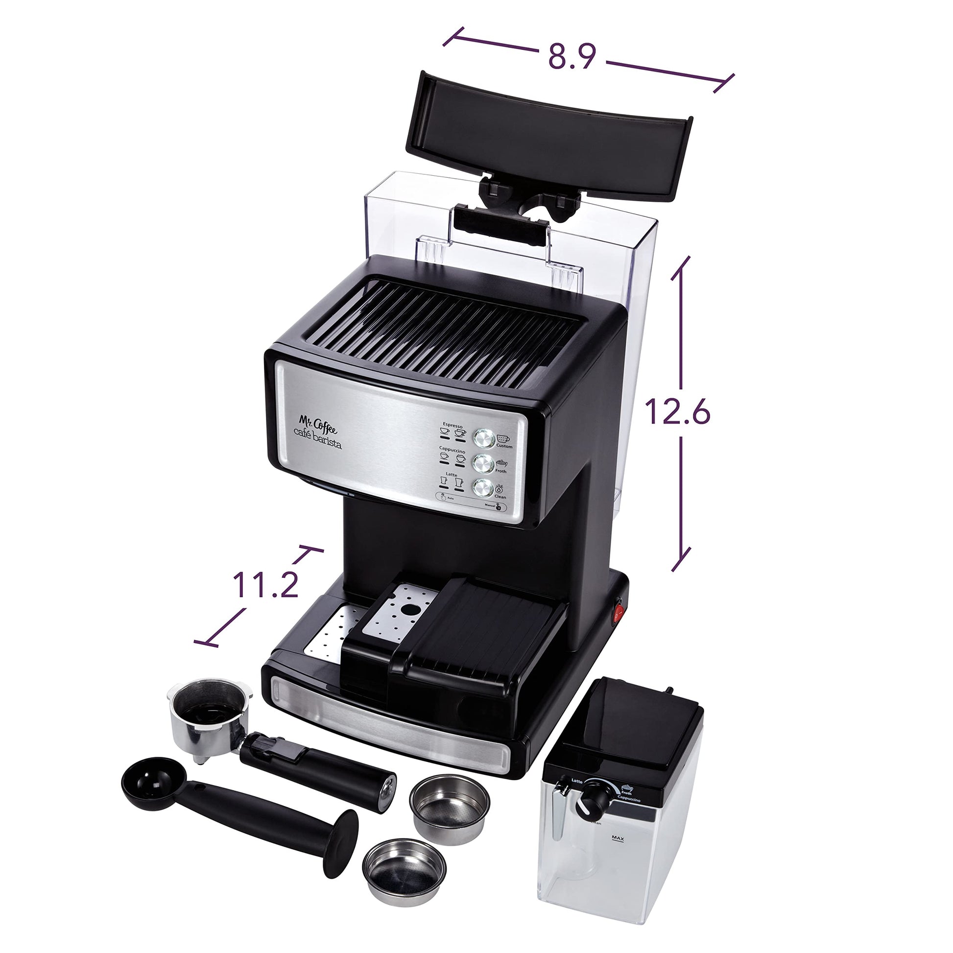 Mr. Coffee Espresso and Cappuccino Machine Stainless Steel Programmable Coffee Maker with Automatic Milk Frother 15-Bar Pump Ideal for Home Baristas