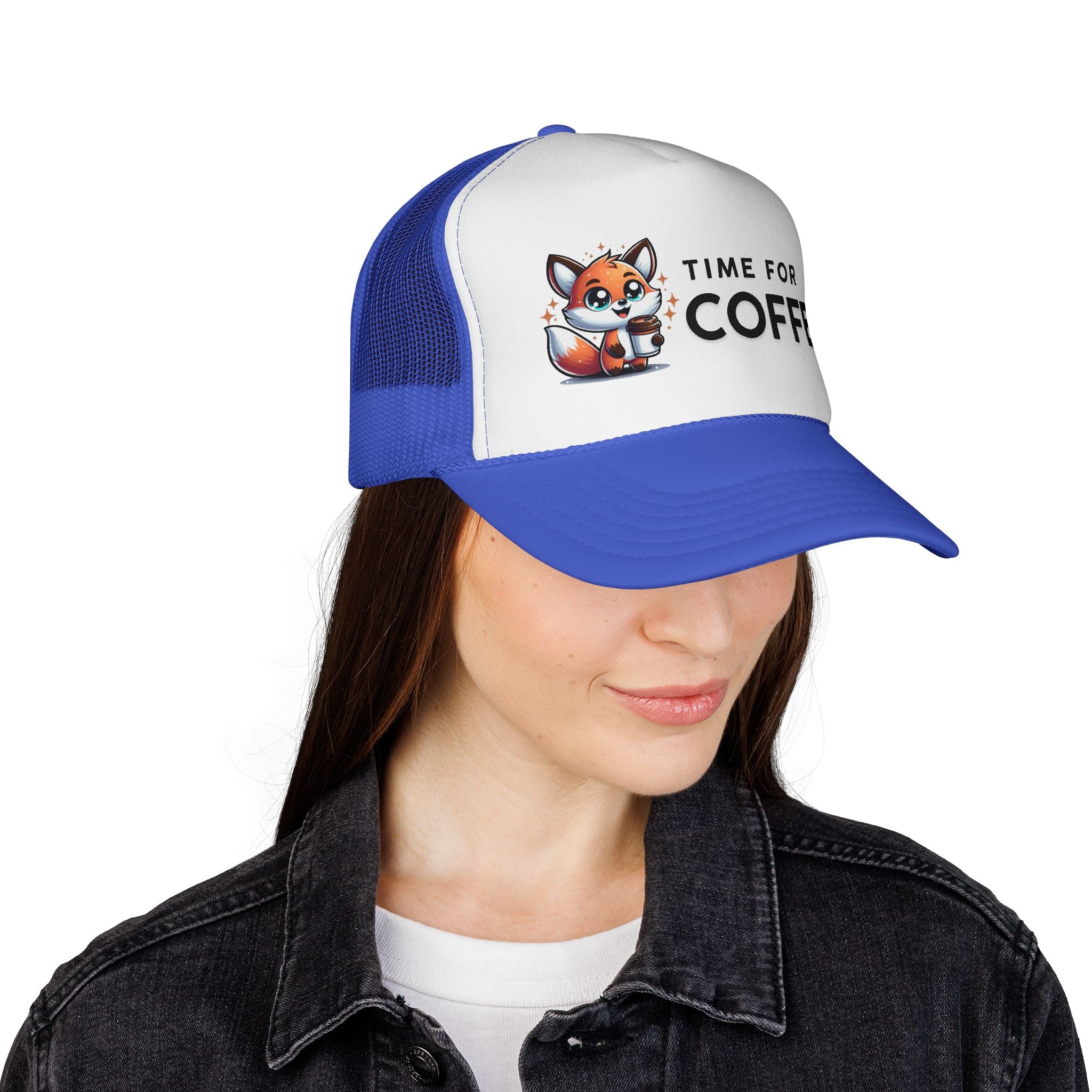 Time for Coffee Trucker Cap – Fun Fox Design | Perfect Gift for Coffee Lovers, Outdoor Adventures, Birthdays, Friends, Casual Style