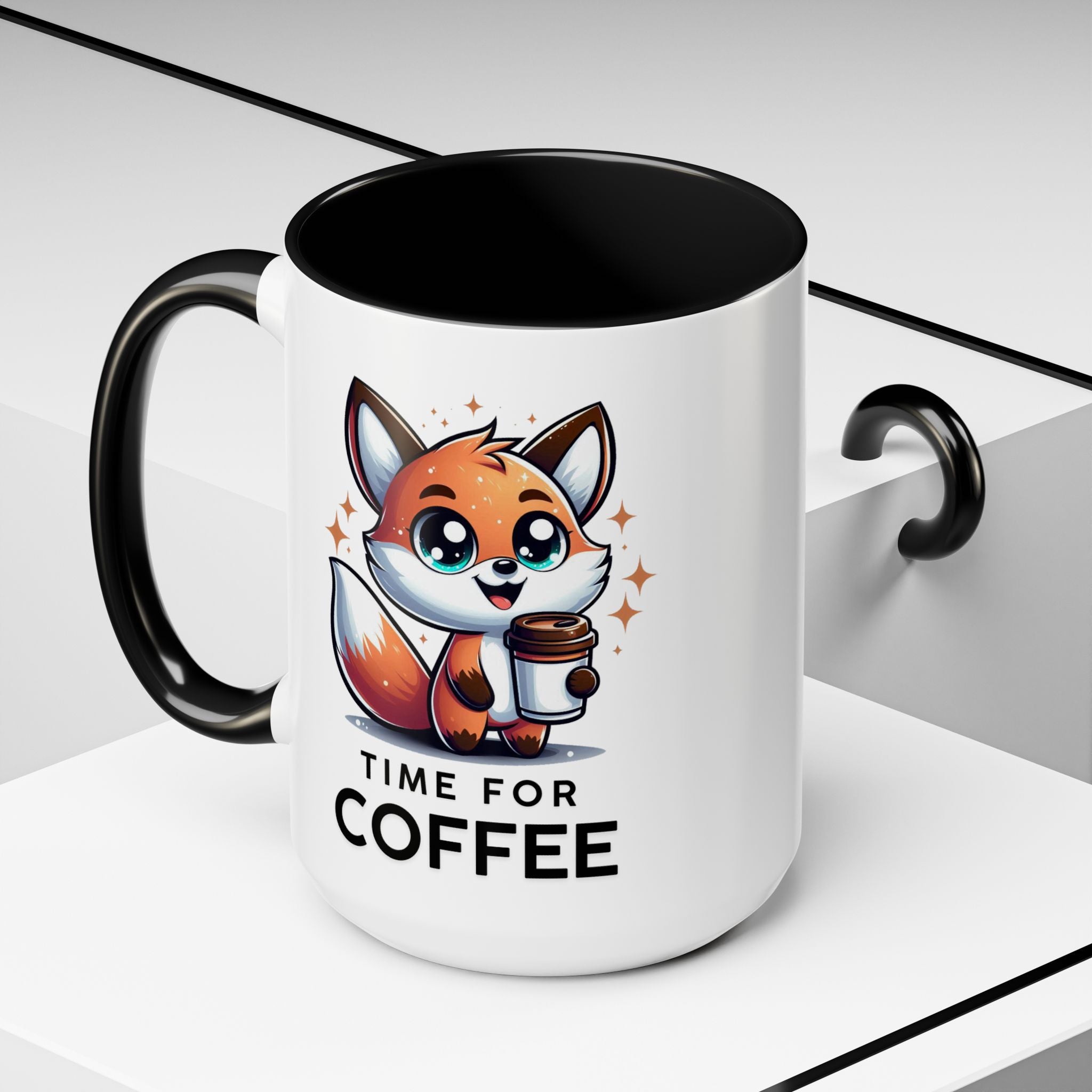 Cute Fox Coffee Mug - Time for Coffee, Animal Lover Gift, Fun Kitchenware, Personalize for Birthdays, Office Decor