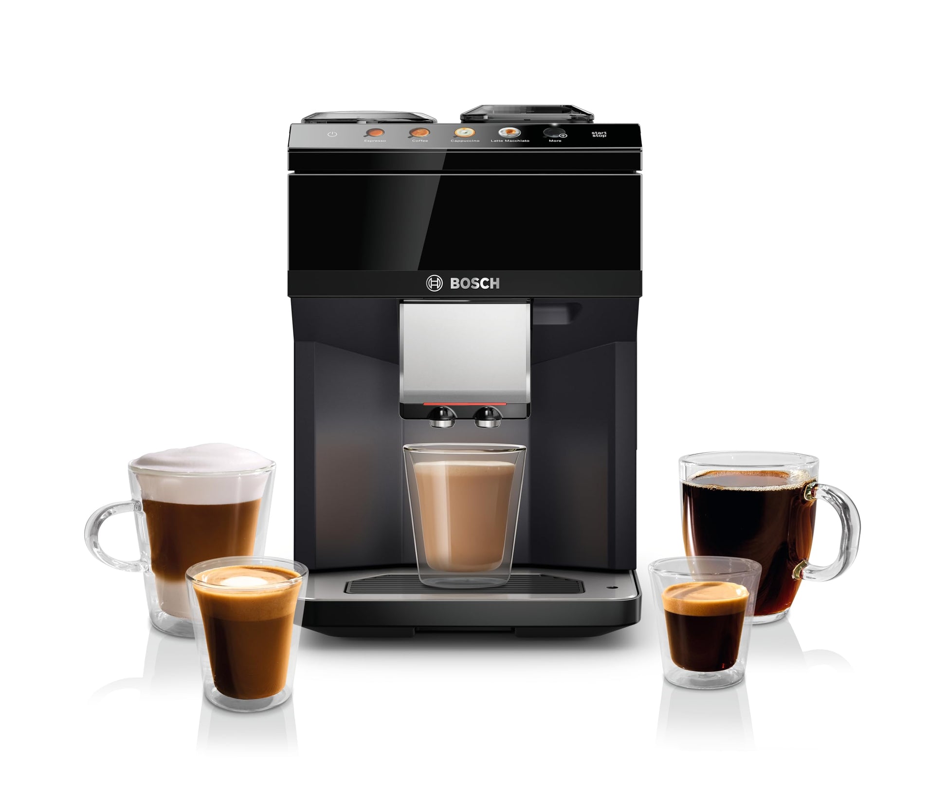 Bosch 500 Series Fully Automatic Espresso Machine – Touch Control Panel, Milk Hose, Ceramic Grinder, Uses Beans & Ground Coffee, 9 One-Touch Drinks, in Black TPU40109