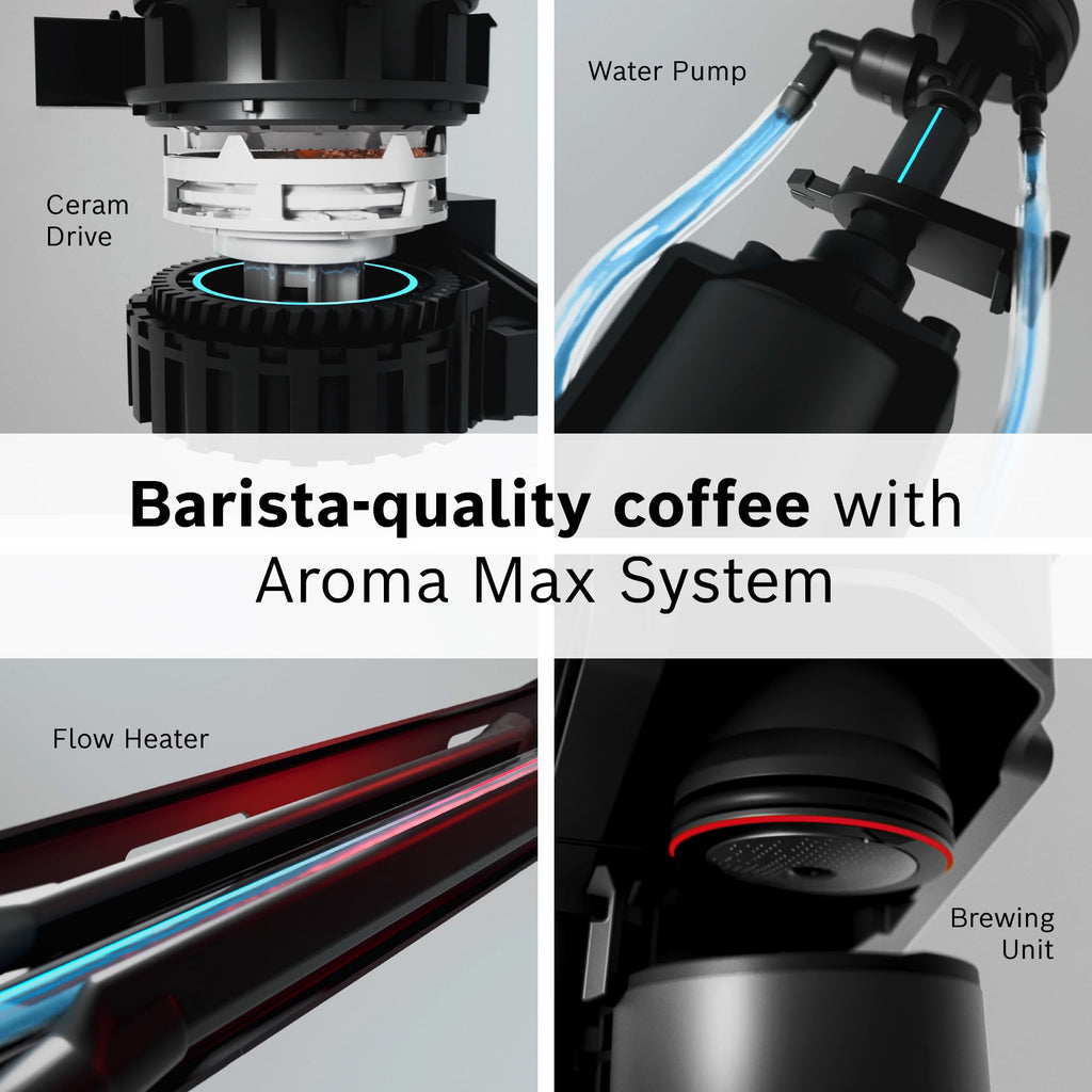 Bosch 500 Series Fully Automatic Espresso Machine – Touch Control Panel, Milk Hose, Ceramic Grinder, Uses Beans & Ground Coffee, 9 One-Touch Drinks, in Black TPU40109