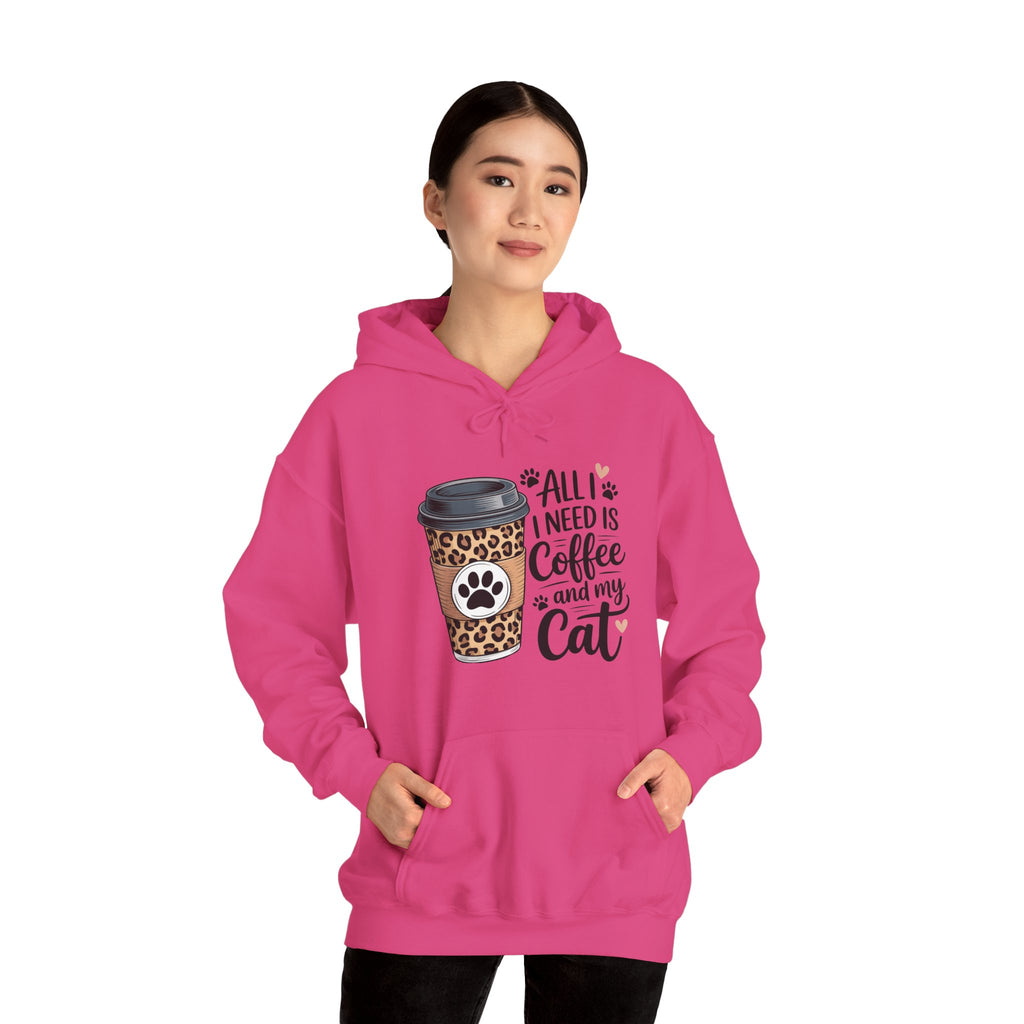 Coffee and Cat Lover Hoodie, All I need is Coffee and my cat Unisex Heavy Blend Sweatshirt, Hoodie for Coffee Lovers, Cute Hoodie