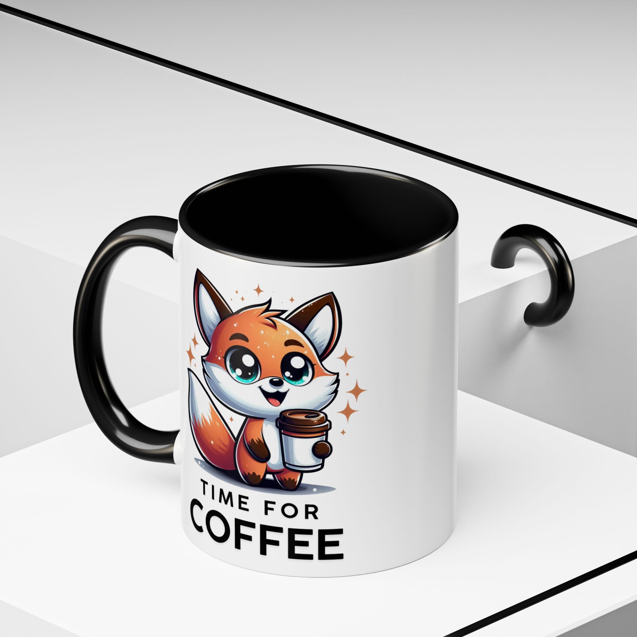 Cute Fox Coffee Mug - Time for Coffee, Animal Lover Gift, Fun Kitchenware, Personalize for Birthdays, Office Decor