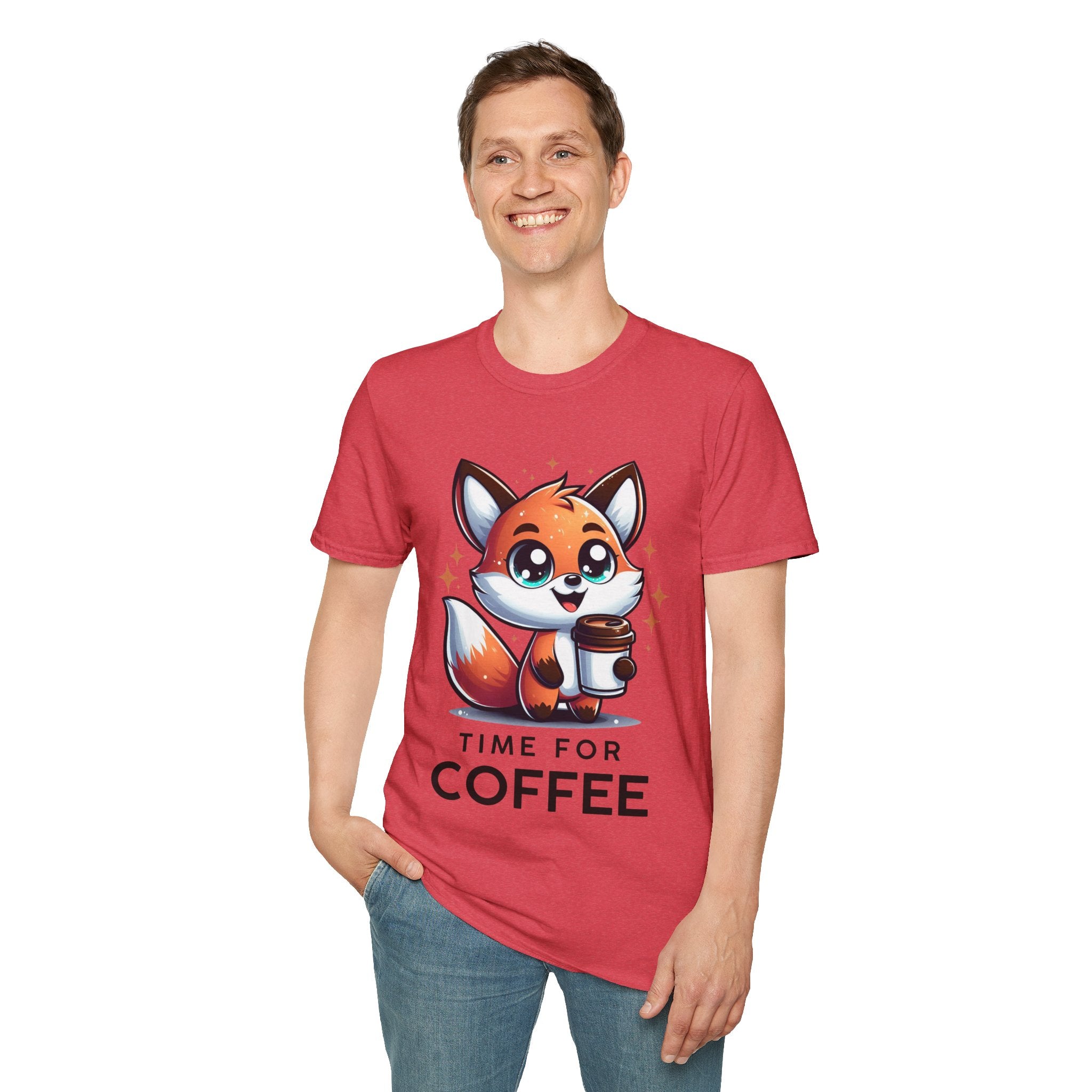 Time For Coffee Cute Fox Unisex Softstyle T-Shirt