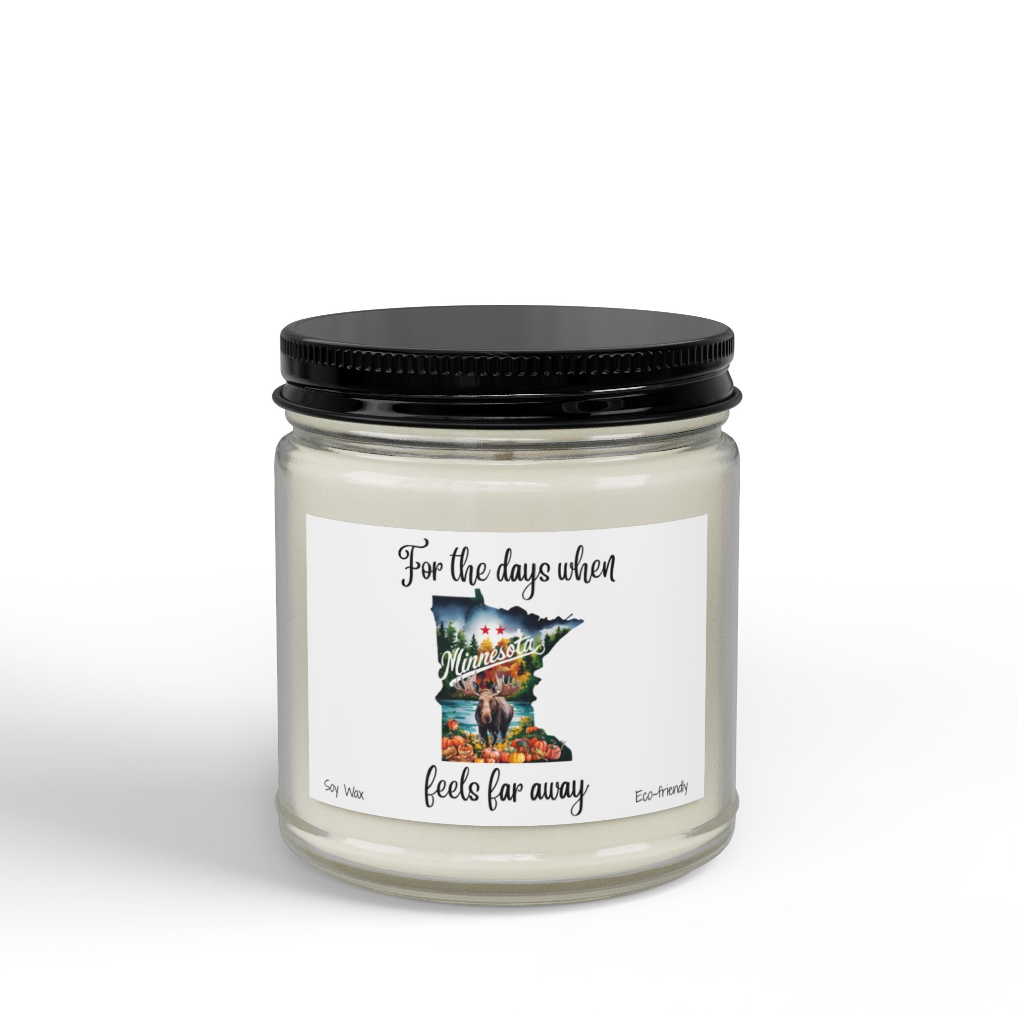When Minnesota feels far away, Homesick Minnesota Gift, State Candle, Minnesota Souvenir, Scented Soy Candles Black Lid, Eco-friendly Gift