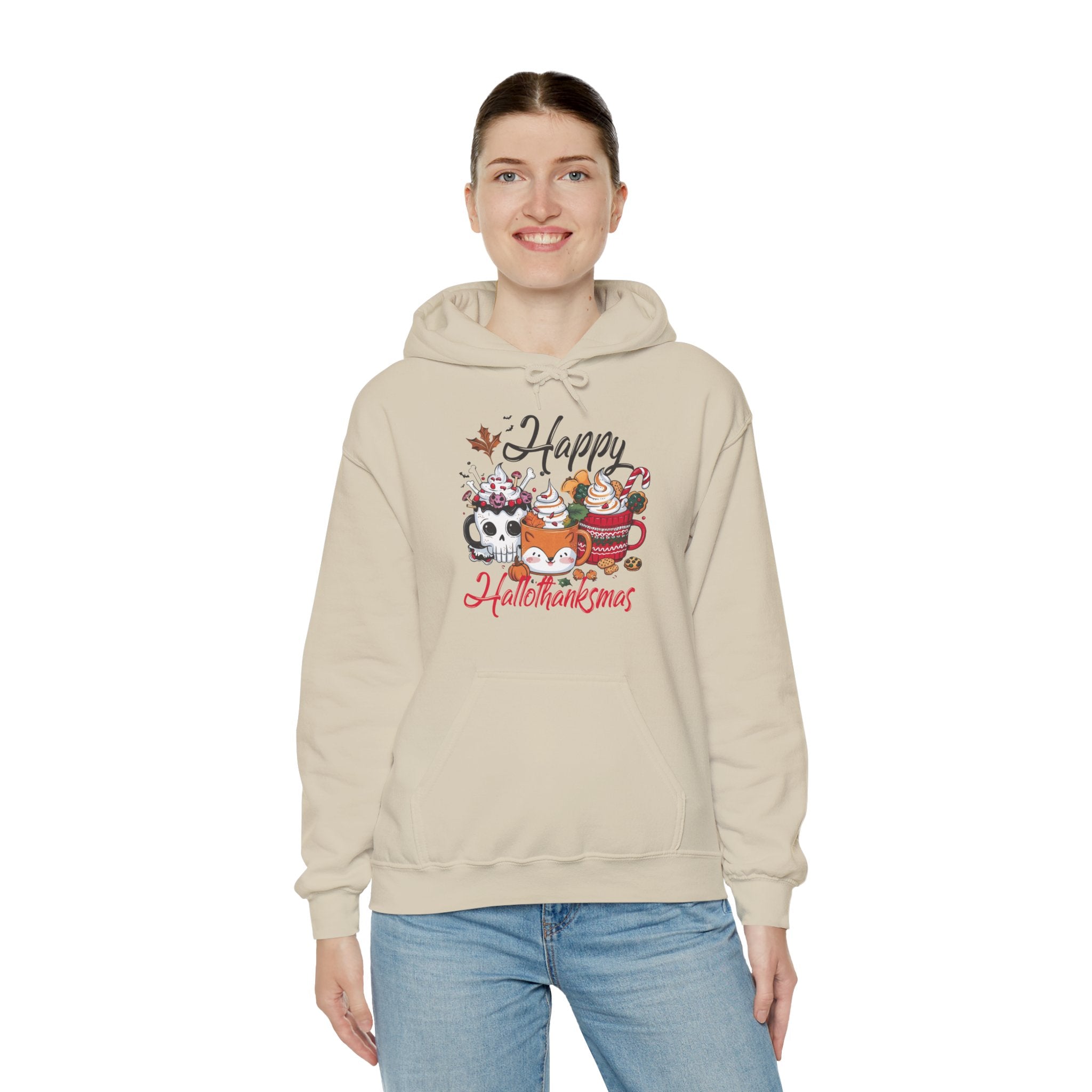 Happy Hallothankmas Unisex Hoodie, Cozy Holiday Sweatshirt, Funny Thanksgiving & Halloween Gift, Festive Apparel, Fall Fashion