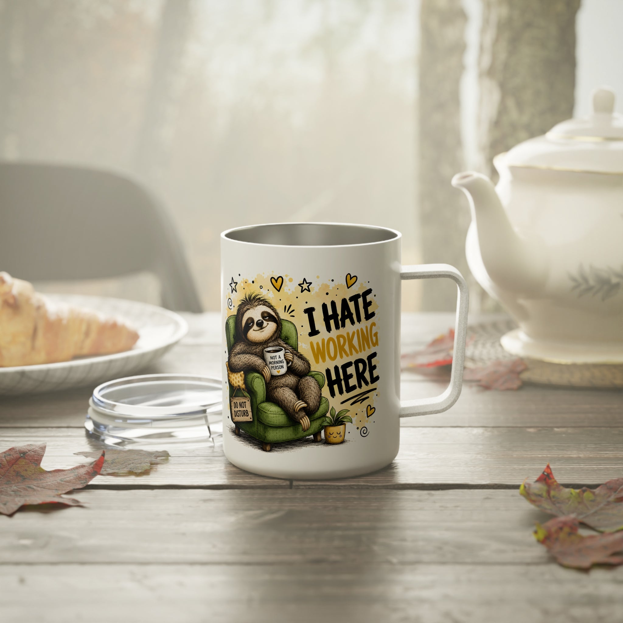 I hate working here Insulated Coffee Mug, Funny Coffee Mug (Sloth)
