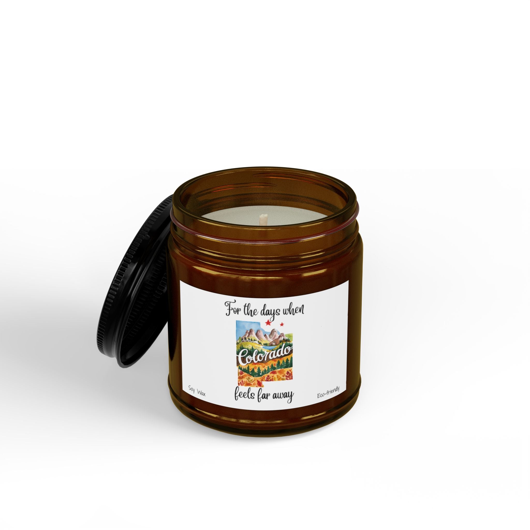 For the days when Colorado feels far away, Homesick Colorado Gift, State Candle, Souvenir, Scented Soy Candles Black Lid, Eco-friendly Gift