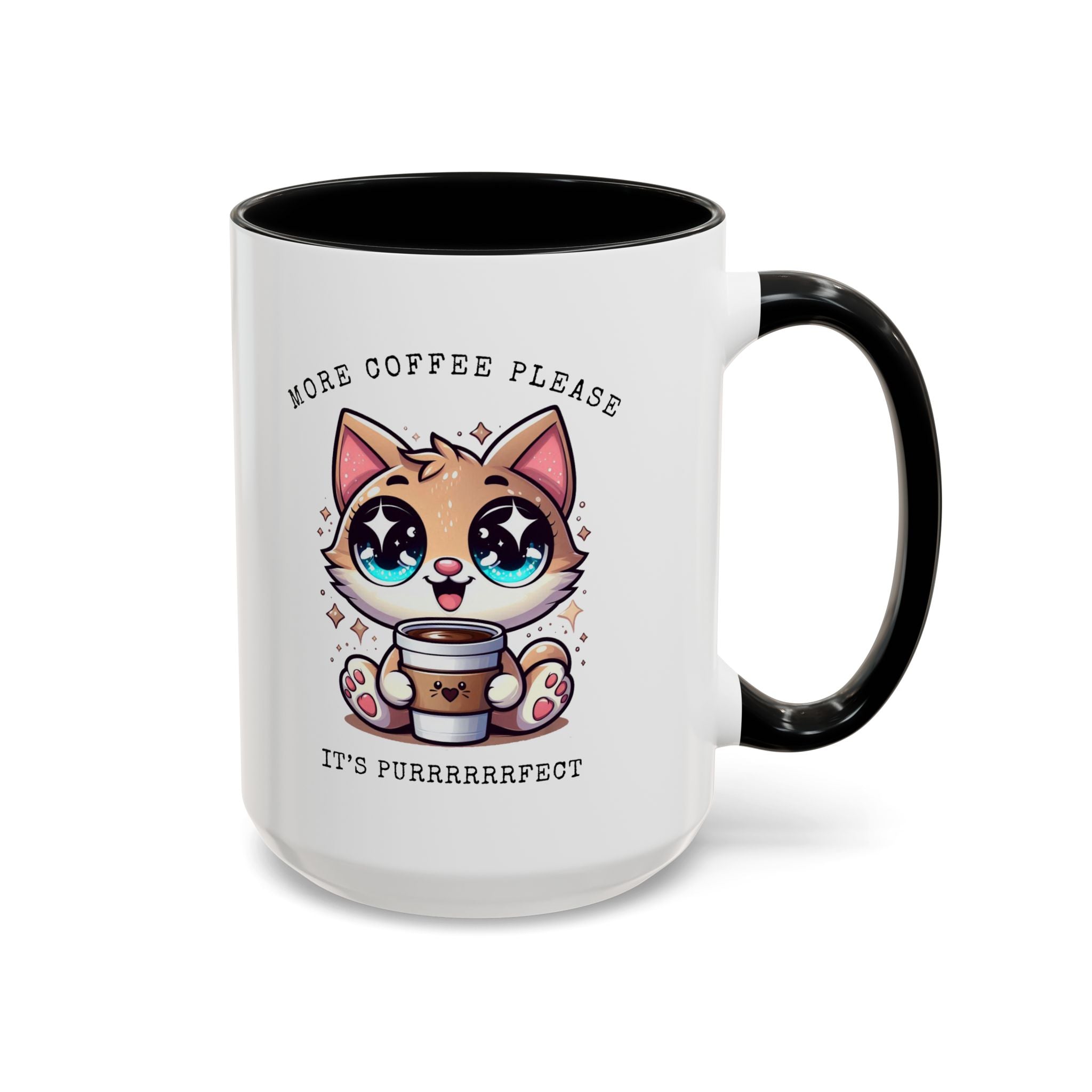 Cute Cat Coffee Mug - More Coffee Please, Adorable Gift for Cat Lovers, Fun Kitchen Decor, Perfect for Birthdays or Holidays