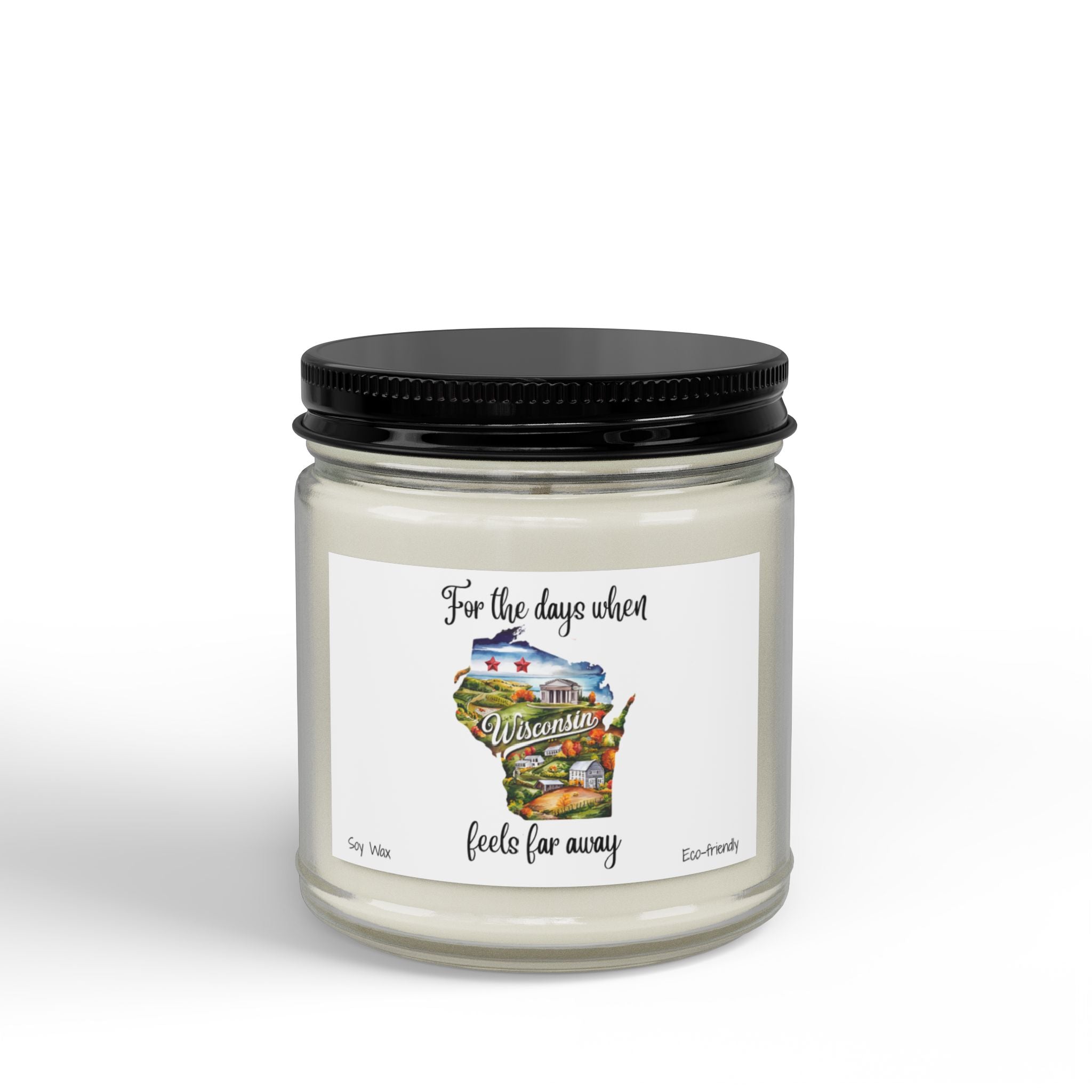 For the days when Wisconsin feels far away, Homesick Wisconsin Gift, State Candle, Wisconsin Souvenir,Soy Candles Black Lid, Retirement Gift