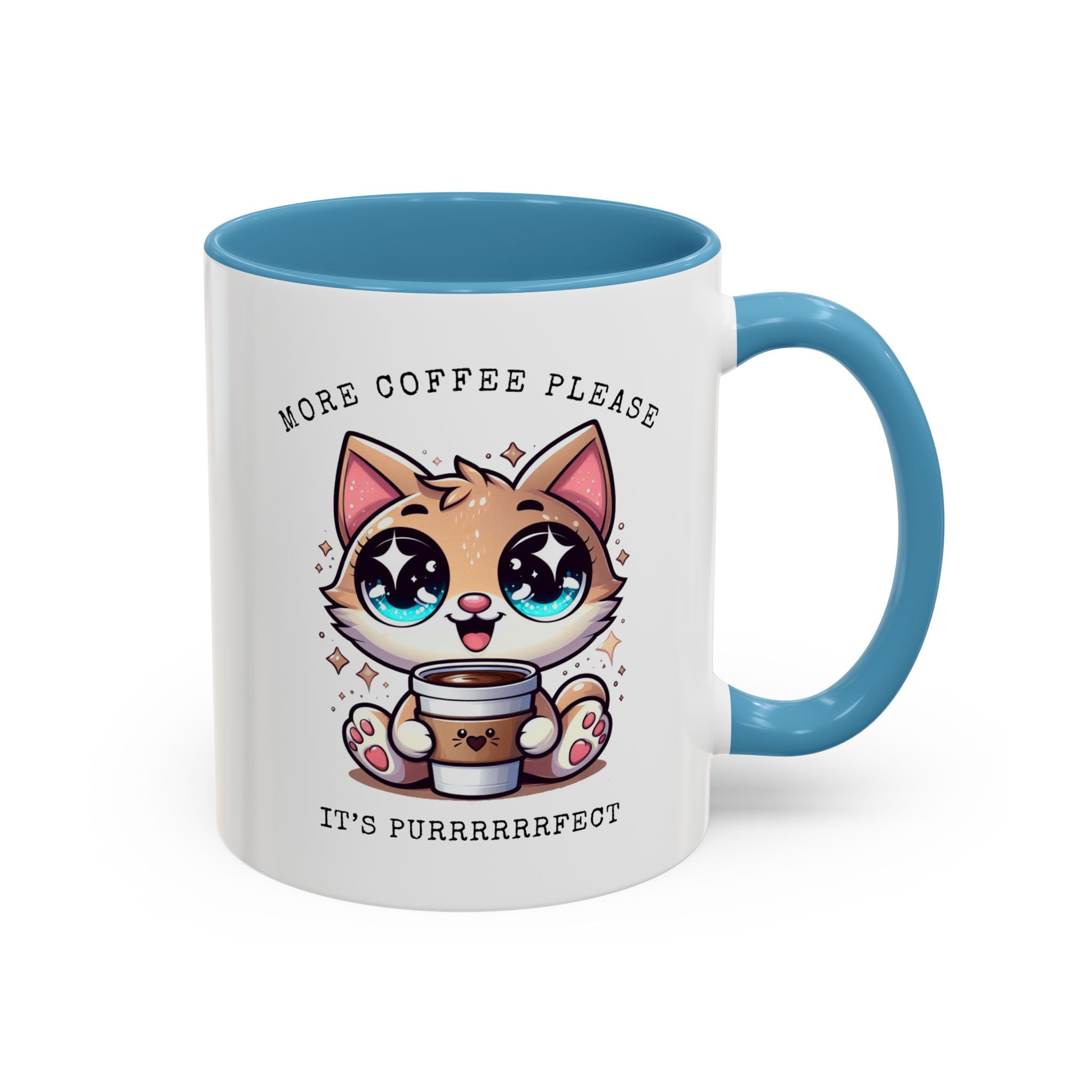 Cute Cat Coffee Mug - More Coffee Please, Adorable Gift for Cat Lovers, Fun Kitchen Decor, Perfect for Birthdays or Holidays