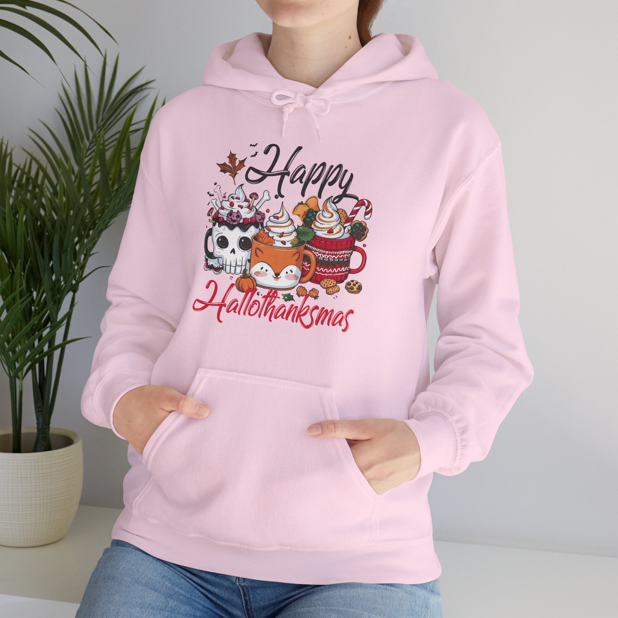 Happy Hallothankmas Unisex Hoodie, Cozy Holiday Sweatshirt, Funny Thanksgiving & Halloween Gift, Festive Apparel, Fall Fashion