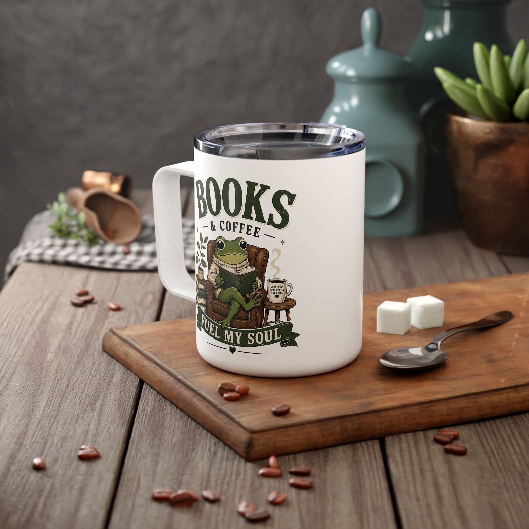 Books and Coffee fuel my soul Insulated Coffee Mug, Coffee and books travel mug, teacher appreciation coffee tumbler