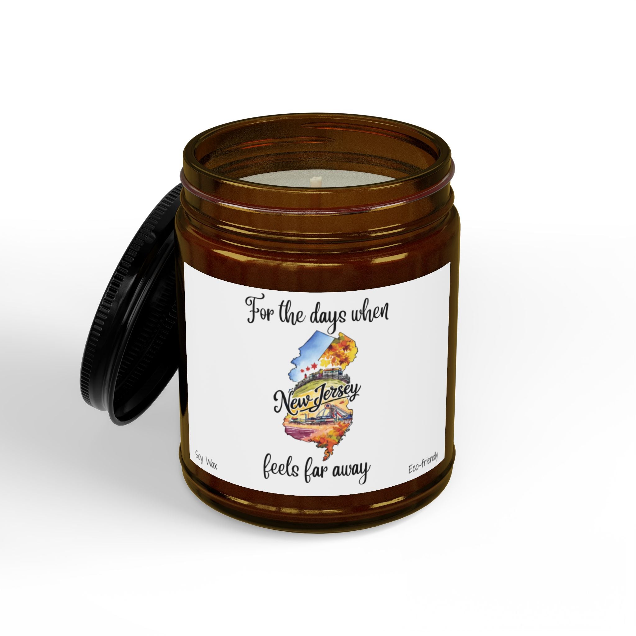 For the days when New Jersey feels far away, Homesick New Jersey Gift, State Candle, NJ Souvenir, Soy Candles Black Lid, Eco-friendly Gift