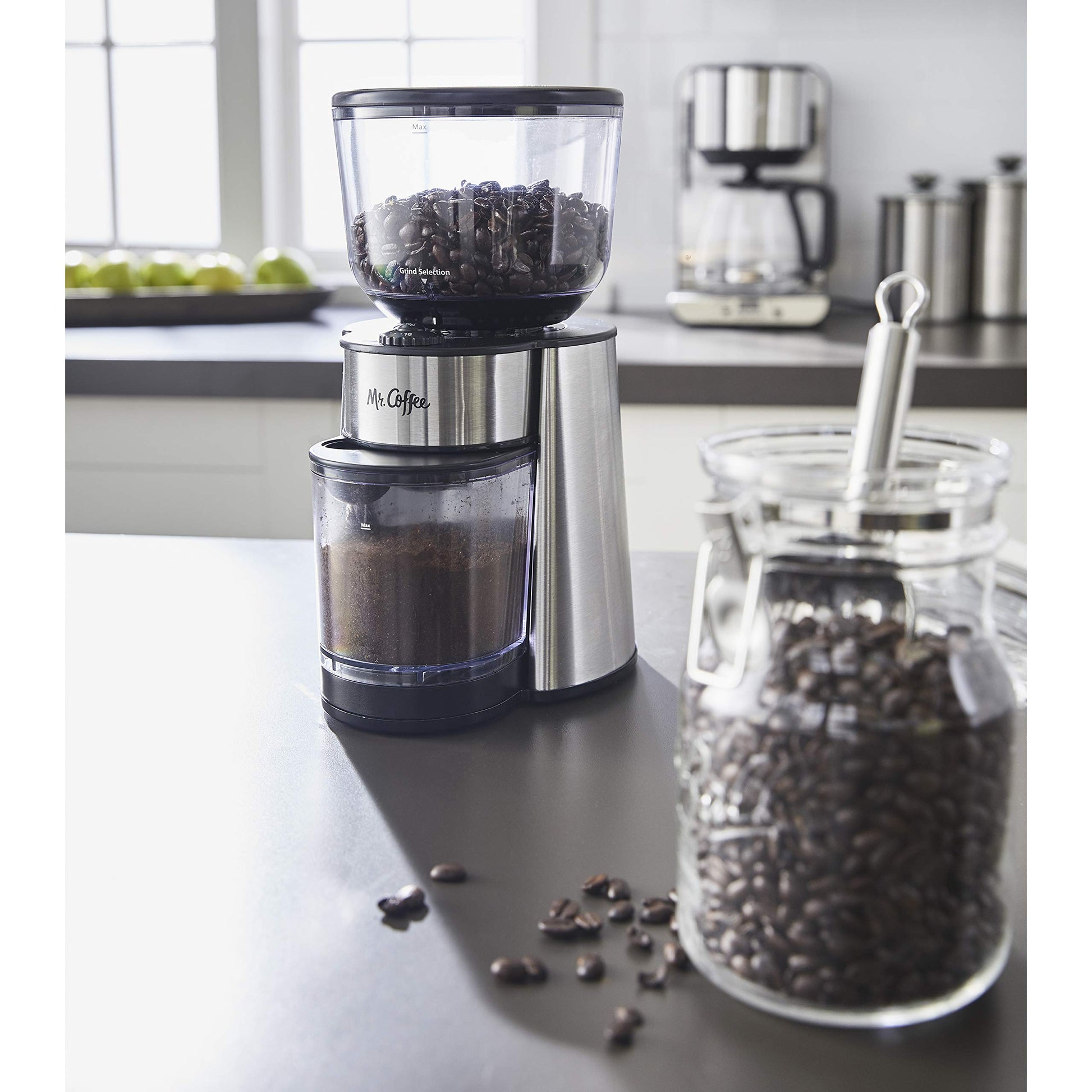 Mr. Coffee Automatic Burr Mill Coffee Grinder with 18 Custom Grinders Silver