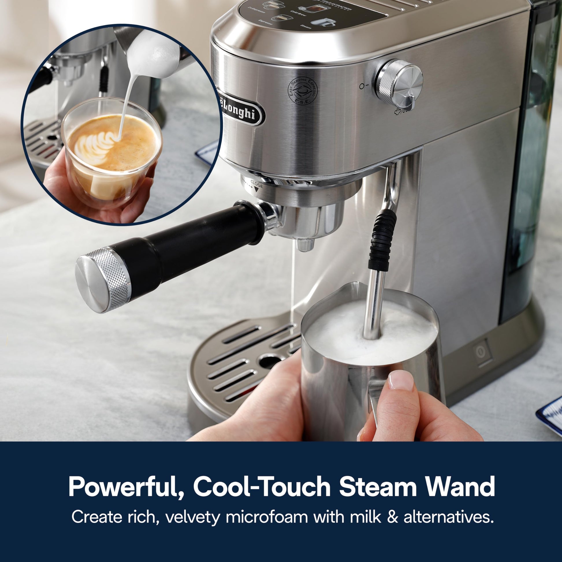 De'Longhi Dedica Duo Compact Espresso Machine - Stainless Steel Coffee Maker with Milk Frother Wand- for Espresso, Cold Brew, Hot & Iced Coffee, Cappuccinos, Lattes & Home Barista Brewing