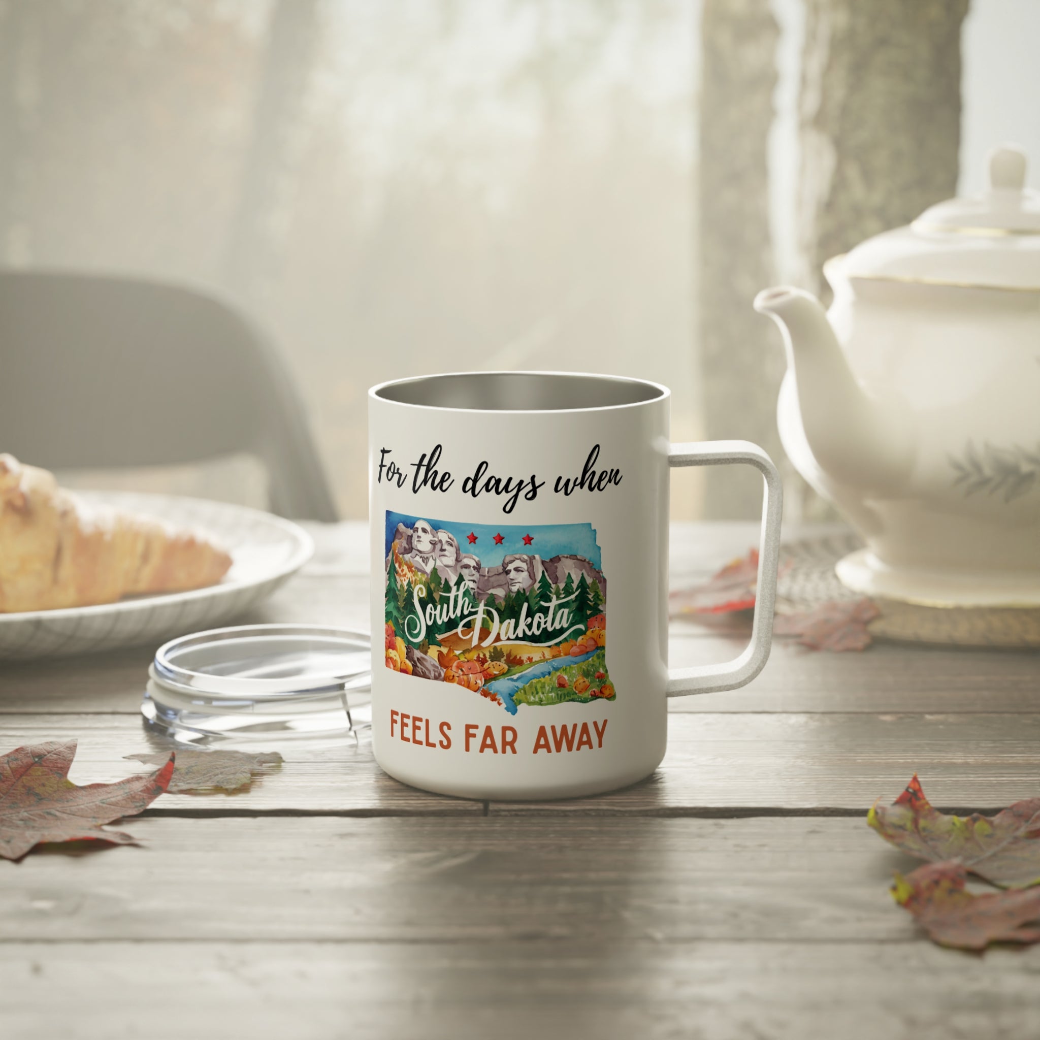 South Dakota feels far away Insulated Coffee Mug, Missing South Dakota Coffee tumbler, Homesick Mug