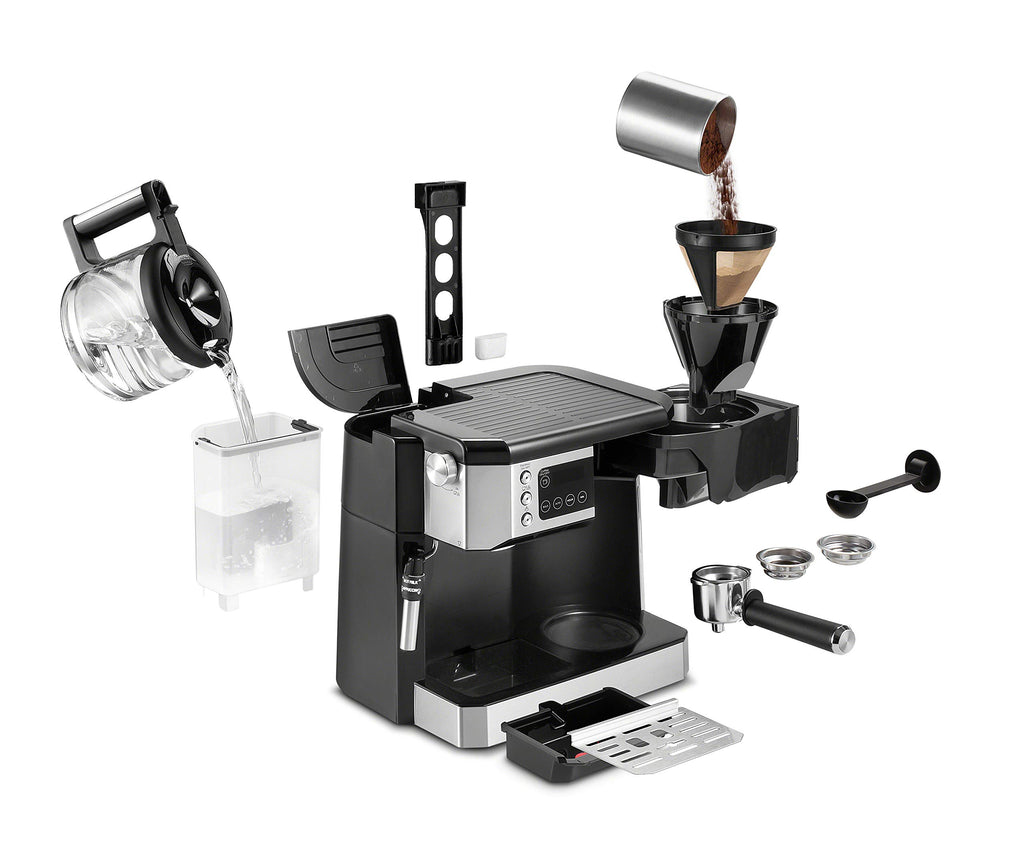 De’Longhi All-in-One Coffee and Espresso Maker Combo with Grinder, Milk Frother, Auto Timer & Dual Heating System – Espresso Machine & Drip Coffee Brewer – All-in-One Stainless Steel Barista Machine