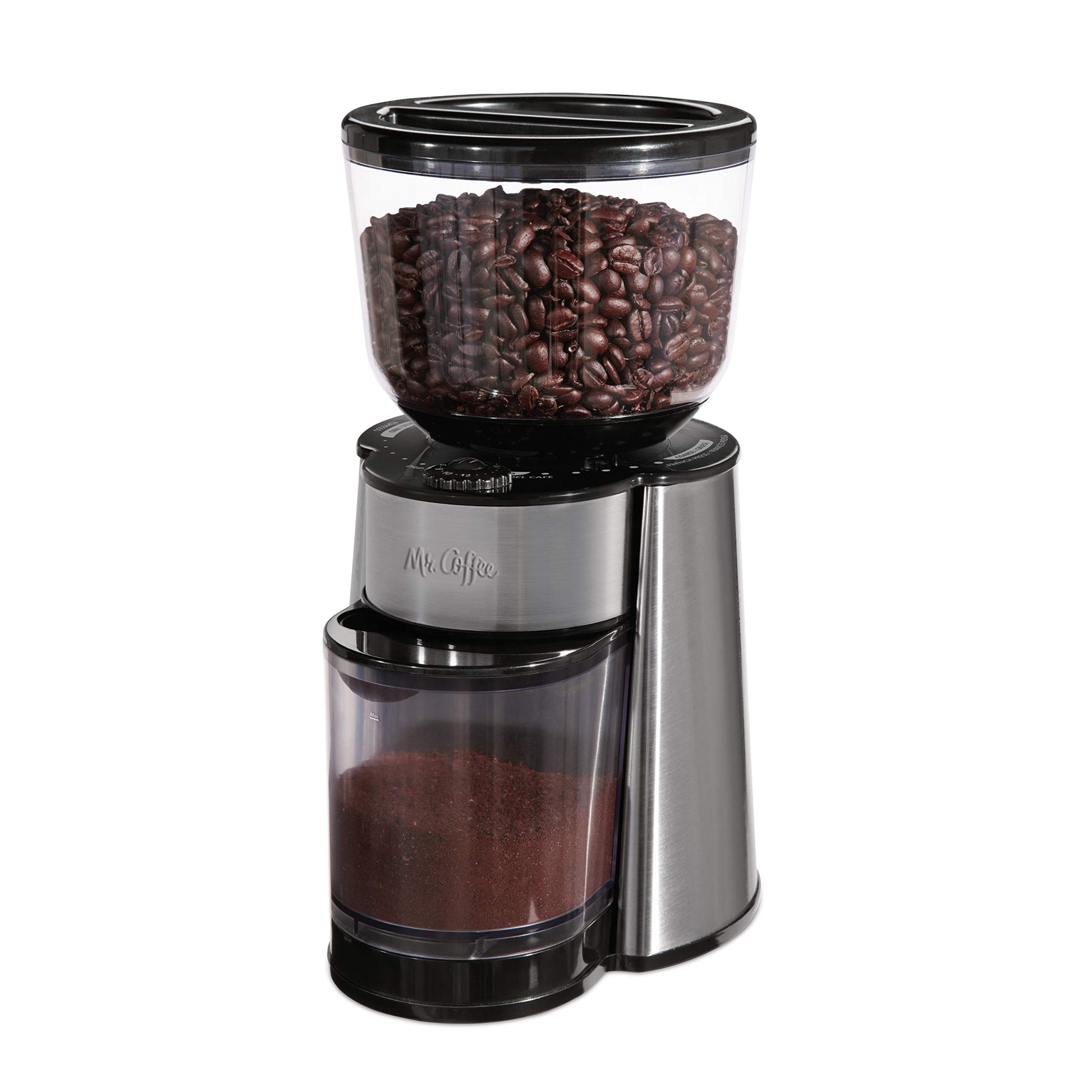 Mr. Coffee Automatic Burr Mill Coffee Grinder with 18 Custom Grinders Silver