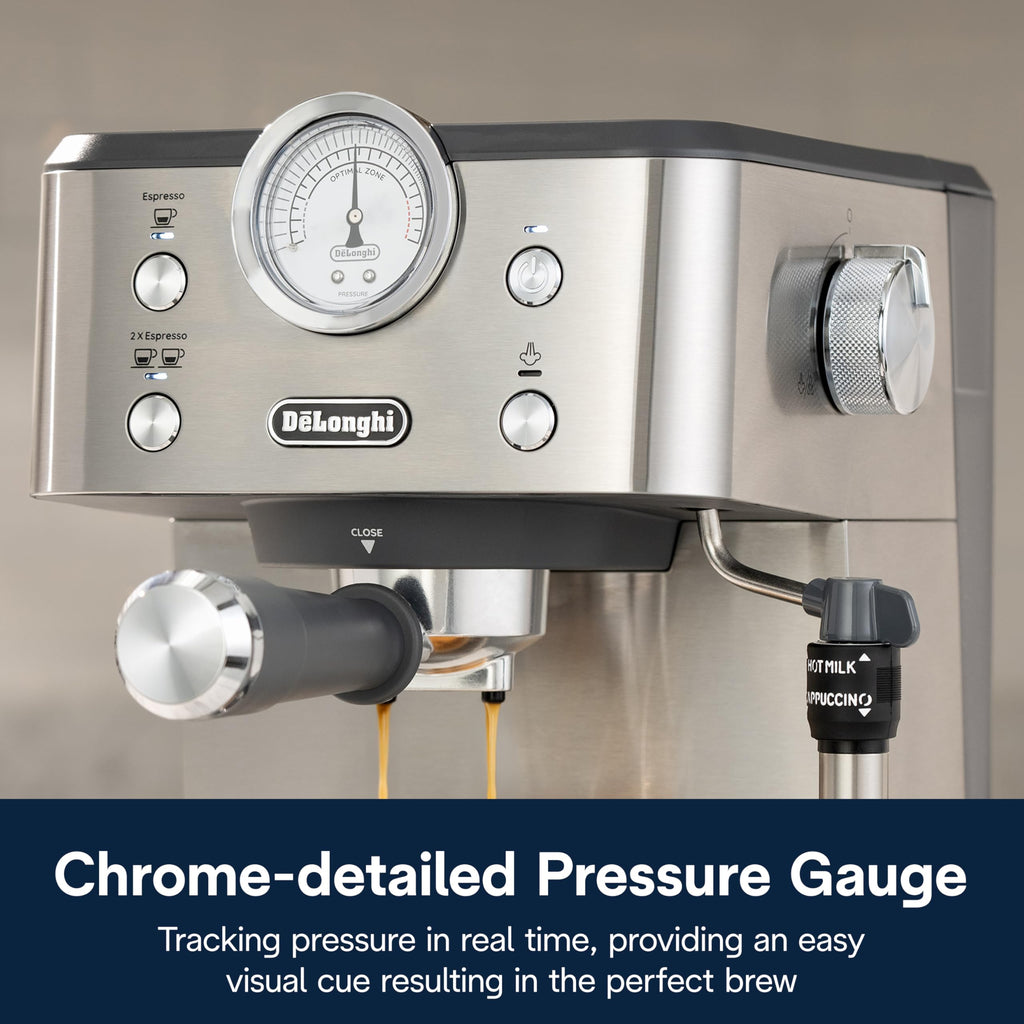 De’Longhi Linea Classic Espresso Machine with Milk Frother, 15-Bar Pump & Temperature Control - Barista Coffee Maker Kit for Espresso, Latte, Cappuccino & Iced Coffee - Italian Stainless Steel Design