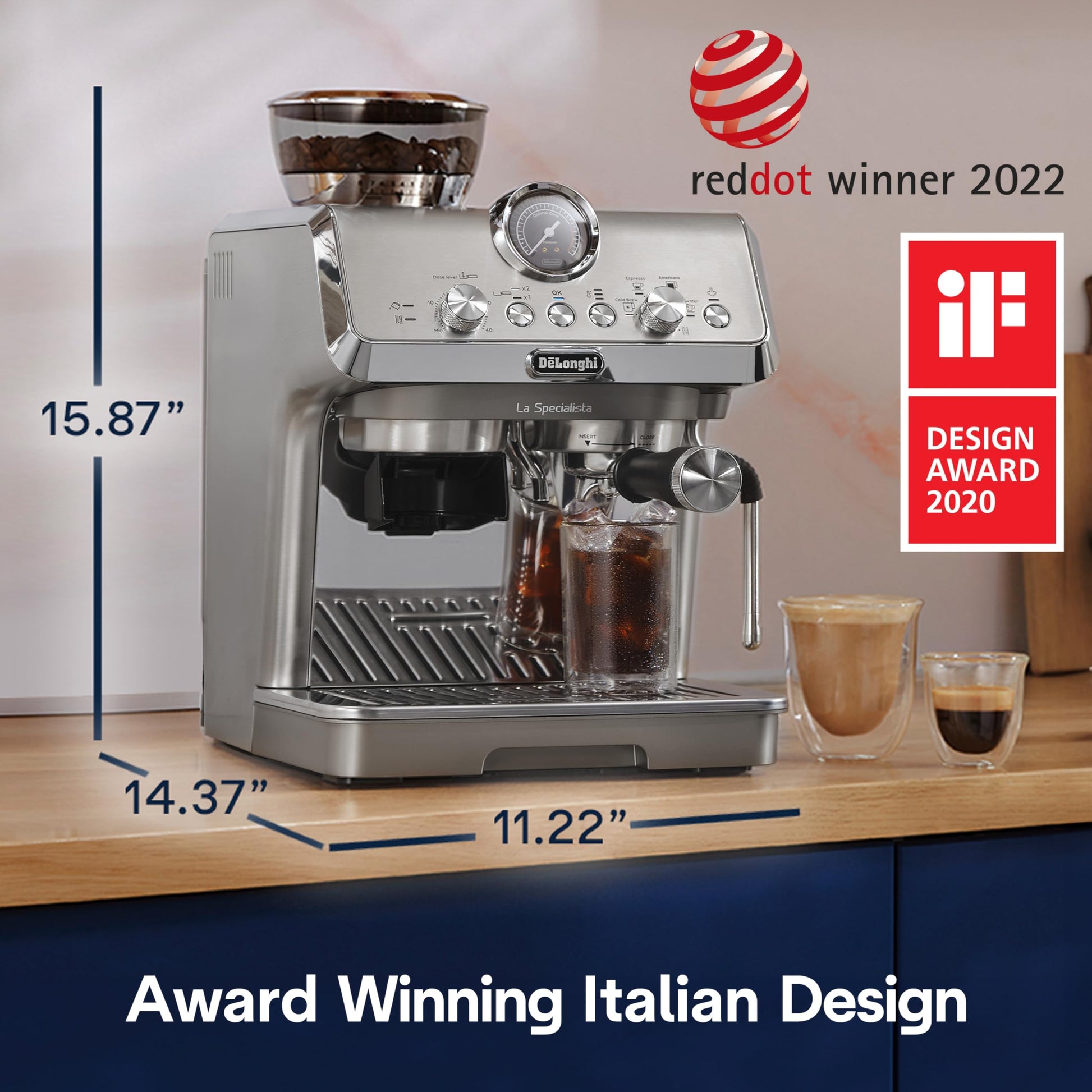 De'Longhi La Specialista Arte Evo Espresso Machine - Compact Cold Brew Coffee Maker with Grinder, Milk Steam Wand/Frother & Tamping Tools - Home Barista Kit for Lattes, Cappuccinos, Iced Coffee