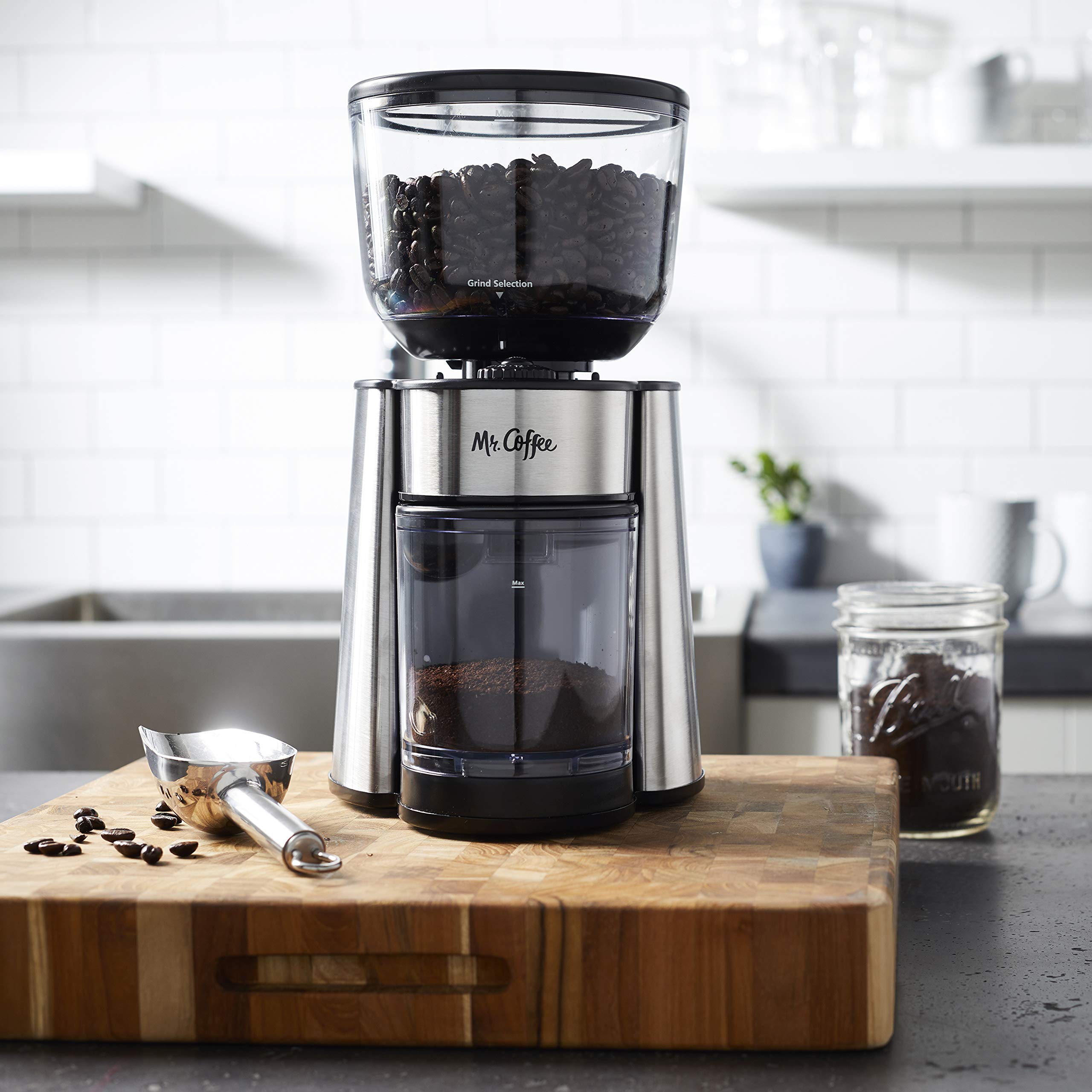 Mr. Coffee Automatic Burr Mill Coffee Grinder with 18 Custom Grinders Silver