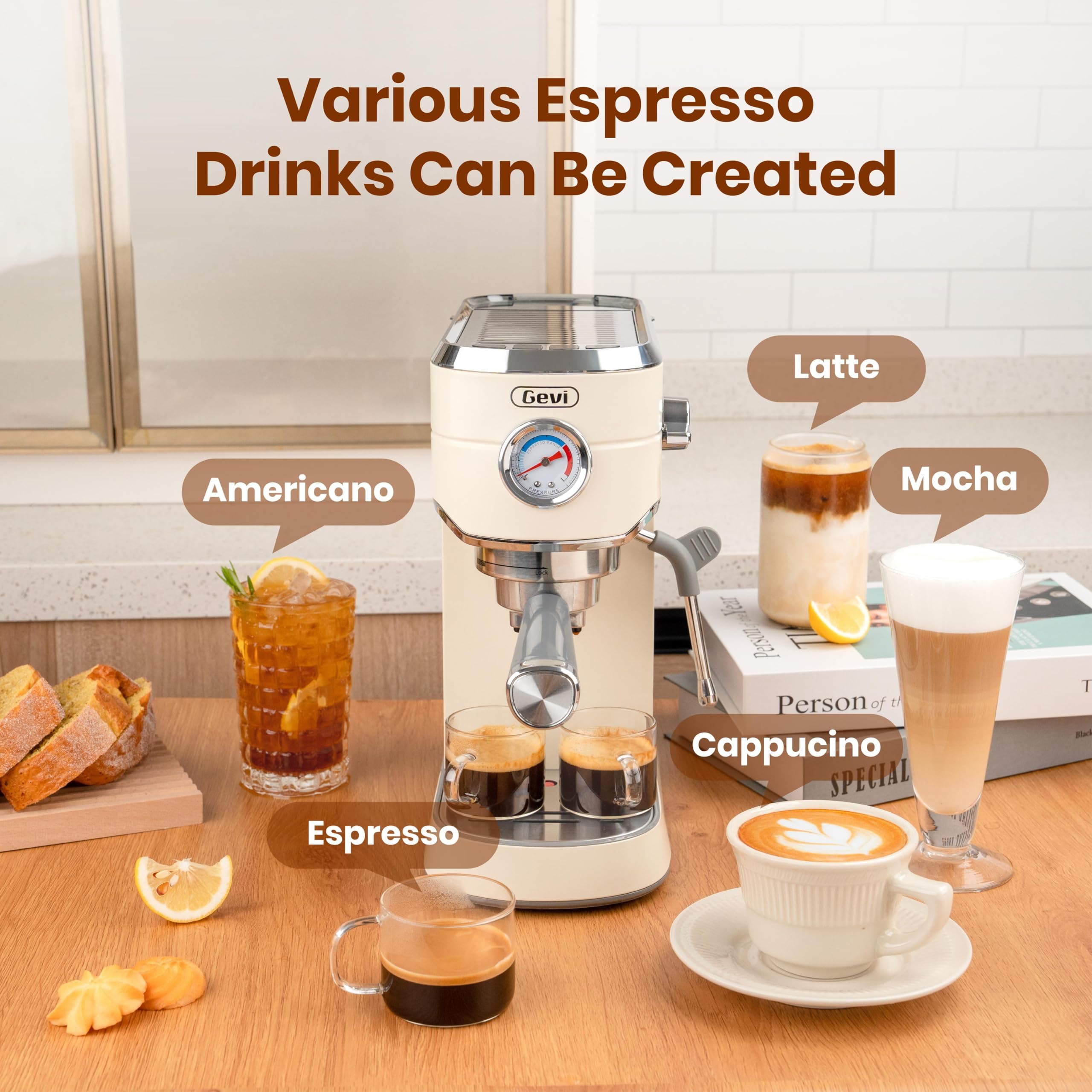 Gevi 20 Bar Espresso Coffee Machine with Burr Grinder Set | 35 Precise Grind Settings | Milk Frother for Latte Cappuccino | Professional Home Barista Kit | Gift for Coffee Lovers
