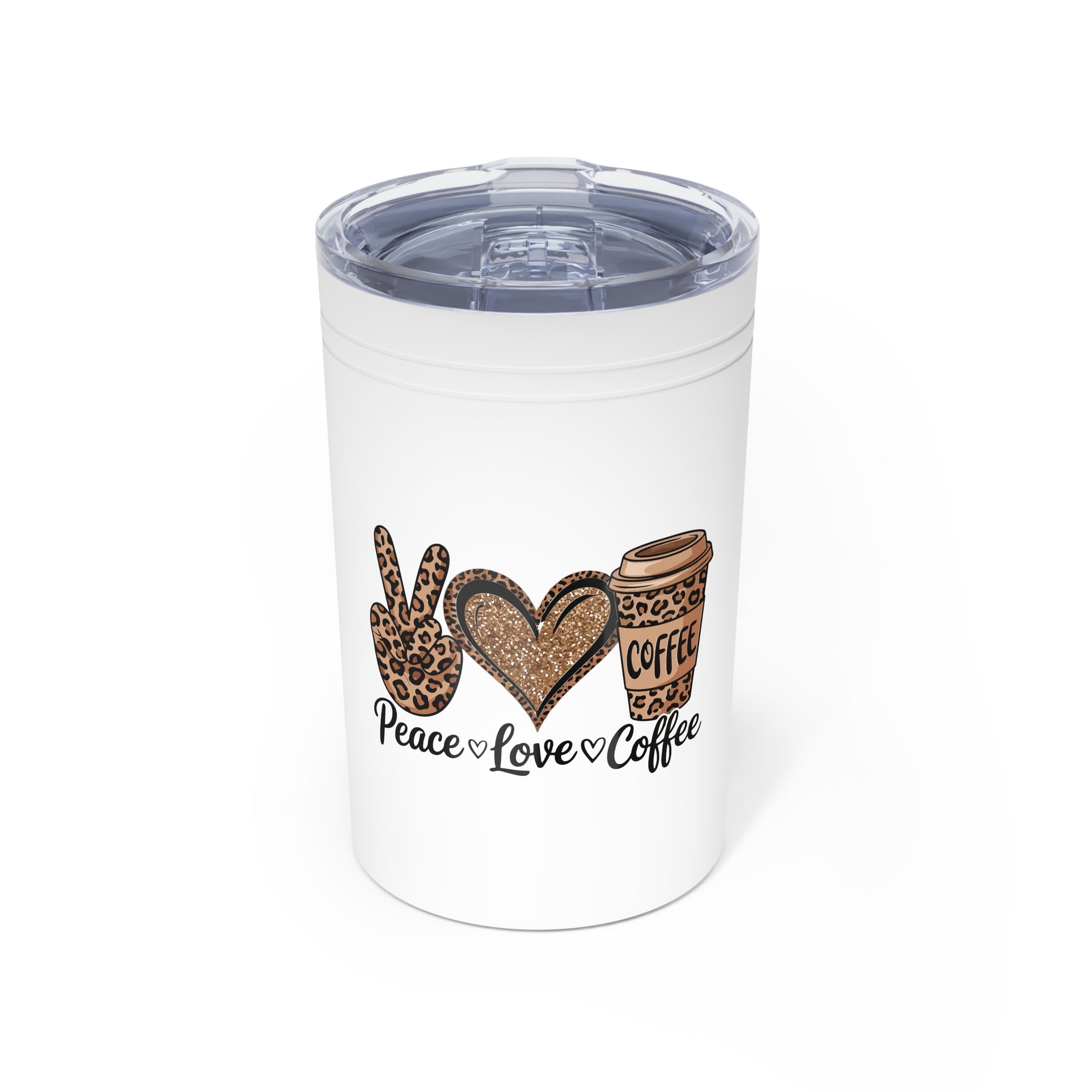 Peace, Love, Coffee Tumbler 11oz Insulated Mug for Coffee Lovers, Cute Gift for Her, Eco-Friendly Travel Cup