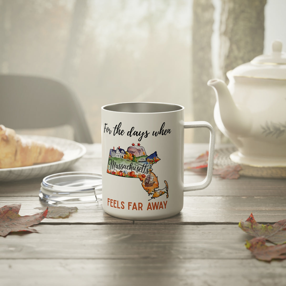 Massachusetts feels far away Insulated Coffee Mug, Missing Massachusetts Coffee tumbler, Homesick Mug