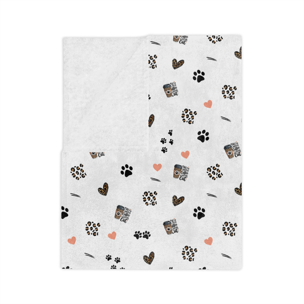 All I need is Coffee and my cat cozy decorative blanket, Cute Patterned Throw for Home, Soft Fleece Blanket, Living Room Decor