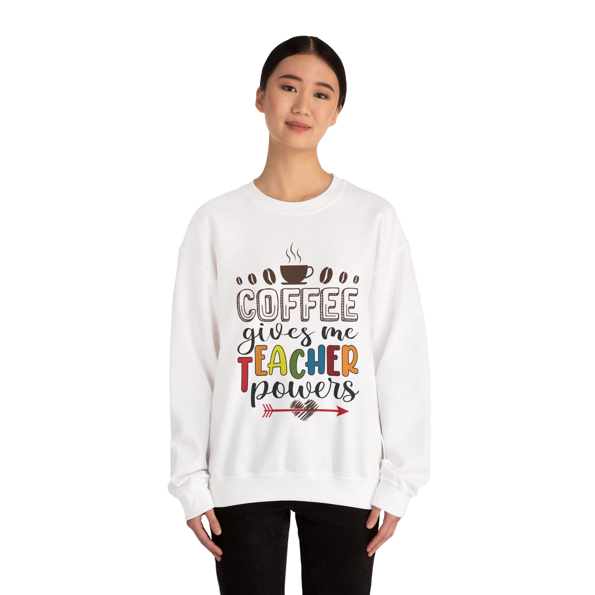 Coffee gives me Teacher Powers Sweatshirt, Teacher Unisex Heavy Blend™ Crewneck Sweatshirt, Teacher Coffee Lovers Sweatshirt