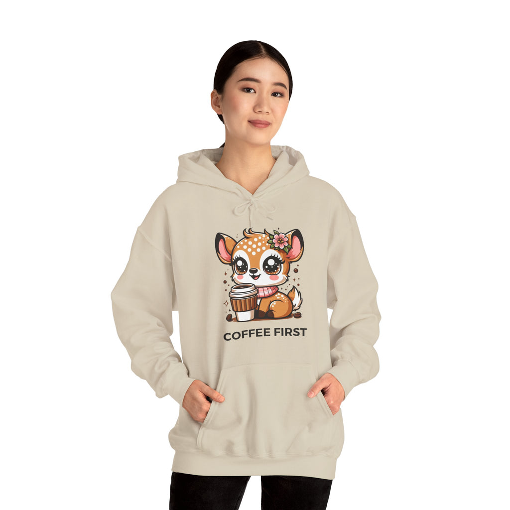Cute Coffee First Hoodie, Cozy Sweatshirt, Animal Lover Gift, Fall Fashion, Cute Coffee Apparel, Gift for Her