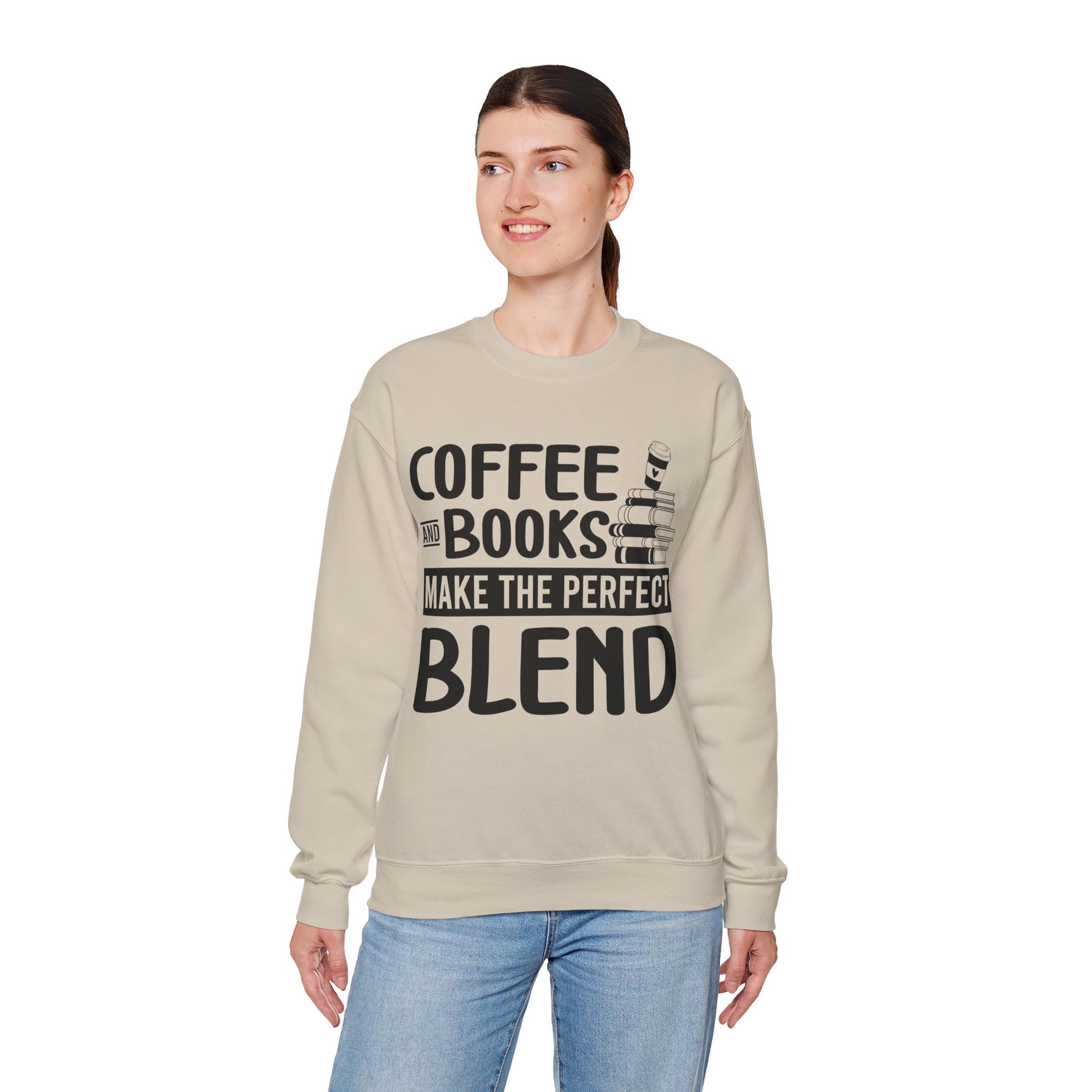 Coffee and books make the perfect blend Sweatshirt, Coffee Lovers Unisex Heavy Blend™ Crewneck Sweatshirt, Coffee Lovers Sweatshirt