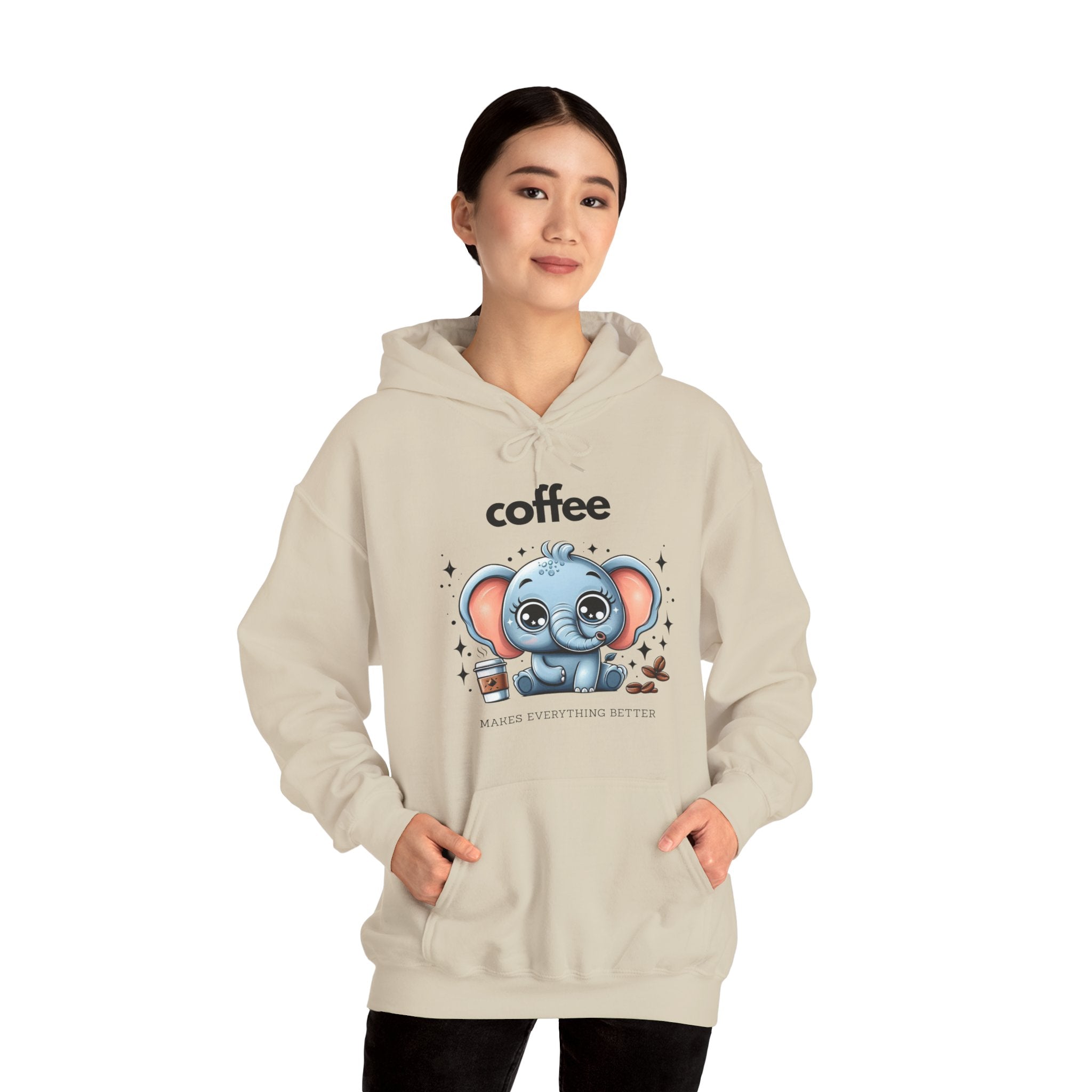 Coffee Loving Elephant Hoodie, Cute Sweatshirt for Animal Lovers, Gifts for Her, Cozy Fashion, Warm Winter Wear