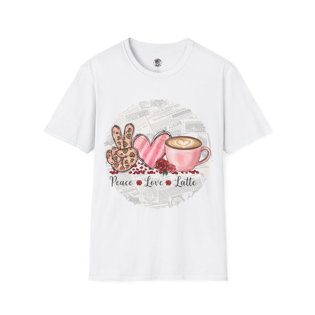 Peace Love Latte Coffee T-Shirt, Coffee Lovers Shirt, Latte Lover Shirt, Latte Coffee Cups Shirt, Cute Softstyle T-Shirt, Coworker gift ideas,
