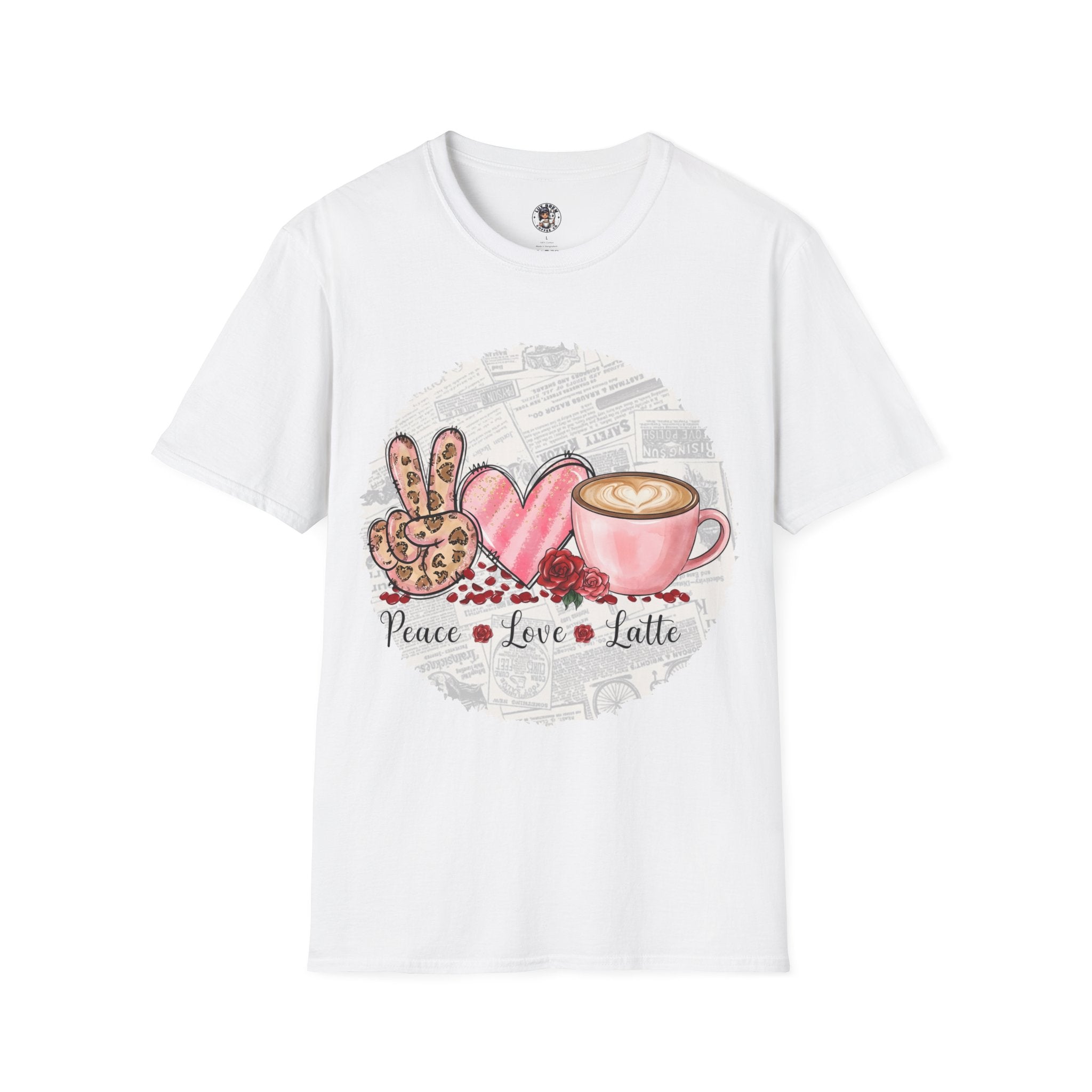 Peace Love Latte Coffee T-Shirt, Coffee Lovers Shirt, Latte Lover Shirt, Latte Coffee Cups Shirt, Cute Softstyle T-Shirt, Coworker gift ideas,