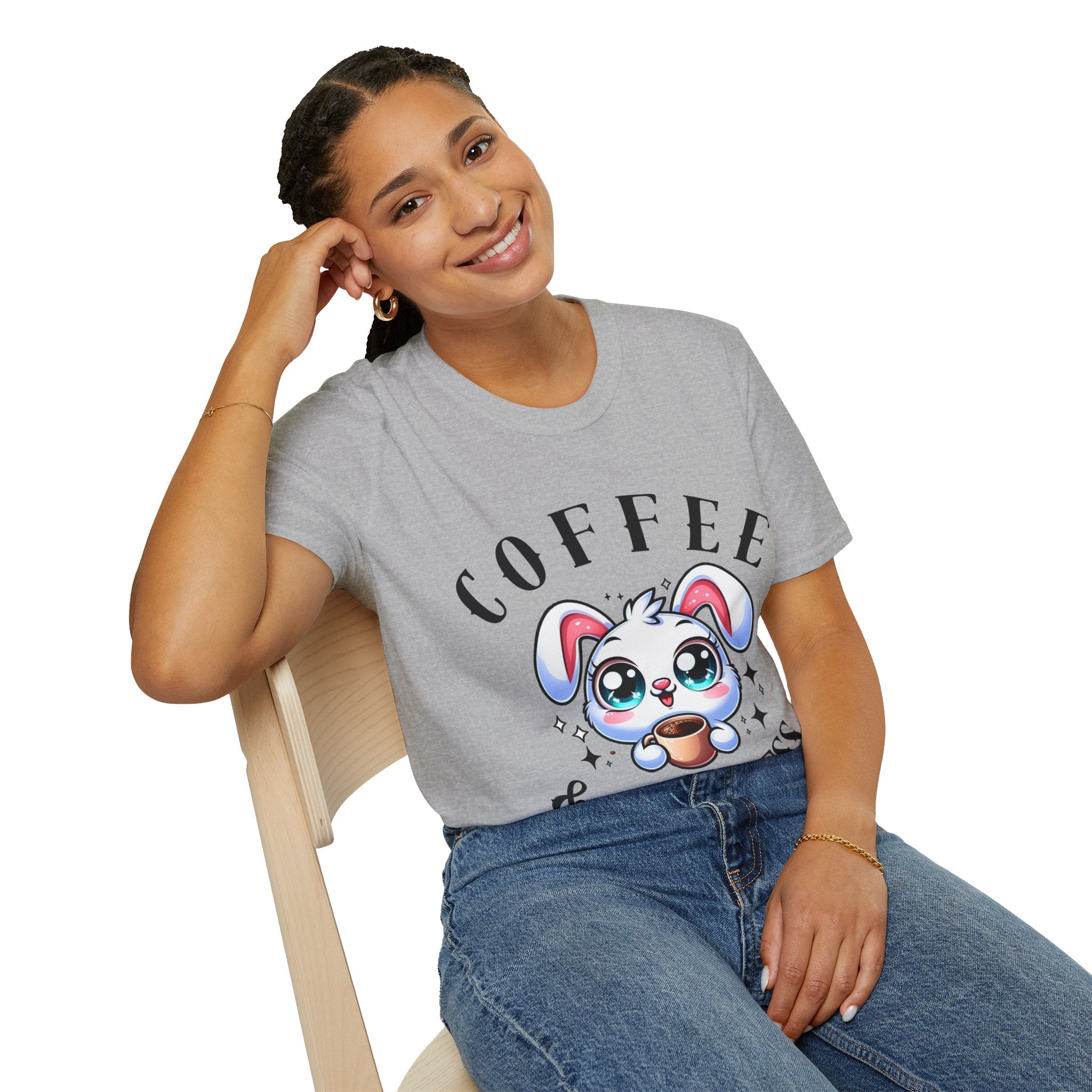 Coffee & Kindness Graphic T-Shirt, Cute Bunny Tee, Gift for Coffee Lovers, Animal Lover Shirt, Coffee Lovers T-Shirt