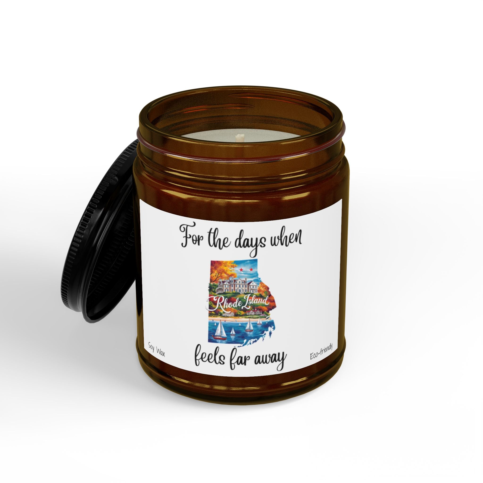 When Rhode Island feels far away, Homesick Rhode Island Gift, State Candle, Travel Gift, Scented Soy Candles Black Lid, Eco-friendly Gift