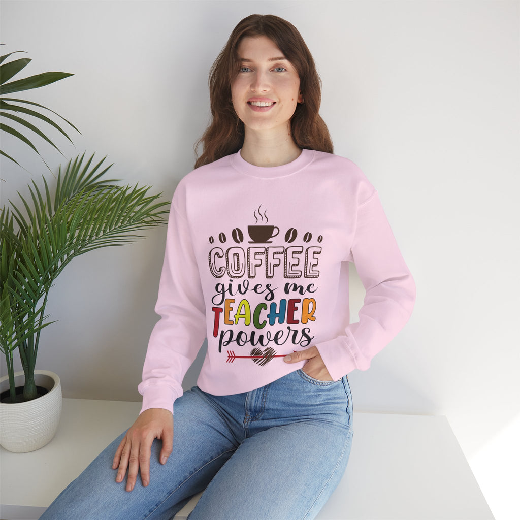 Coffee gives me Teacher Powers Sweatshirt, Teacher Unisex Heavy Blend™ Crewneck Sweatshirt, Teacher Coffee Lovers Sweatshirt