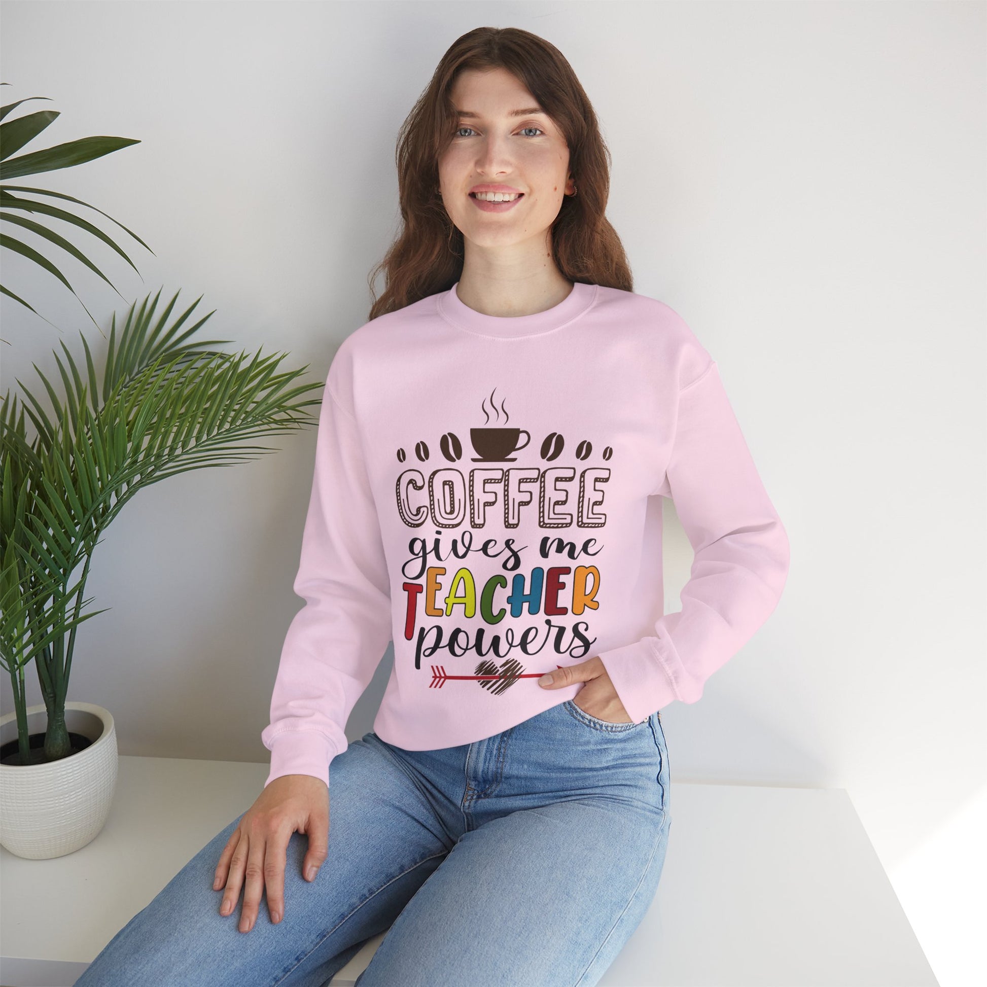 Coffee gives me Teacher Powers Sweatshirt, Teacher Unisex Heavy Blend™ Crewneck Sweatshirt, Teacher Coffee Lovers Sweatshirt