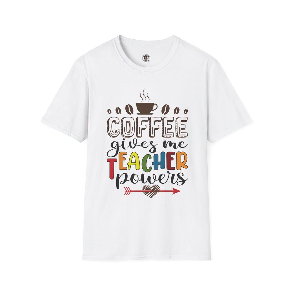 Coffee gives me Teacher Powers T-Shirt, Unisex Teacher Softstyle T-Shirt, Educator coffee lovers T-Shirt