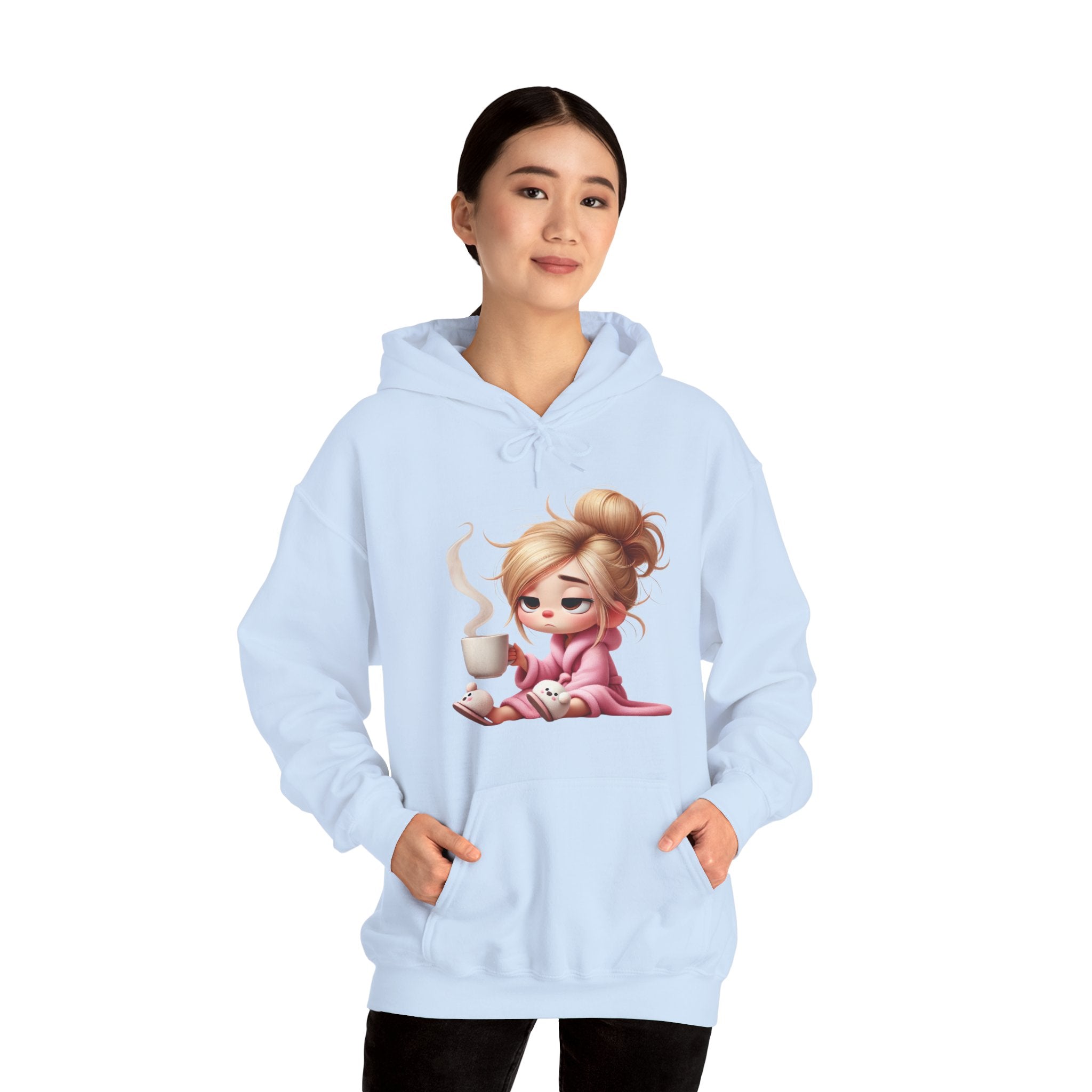 Cozy Illustration Hooded Sweatshirt, Relaxing Hoodie for Coffee Lovers