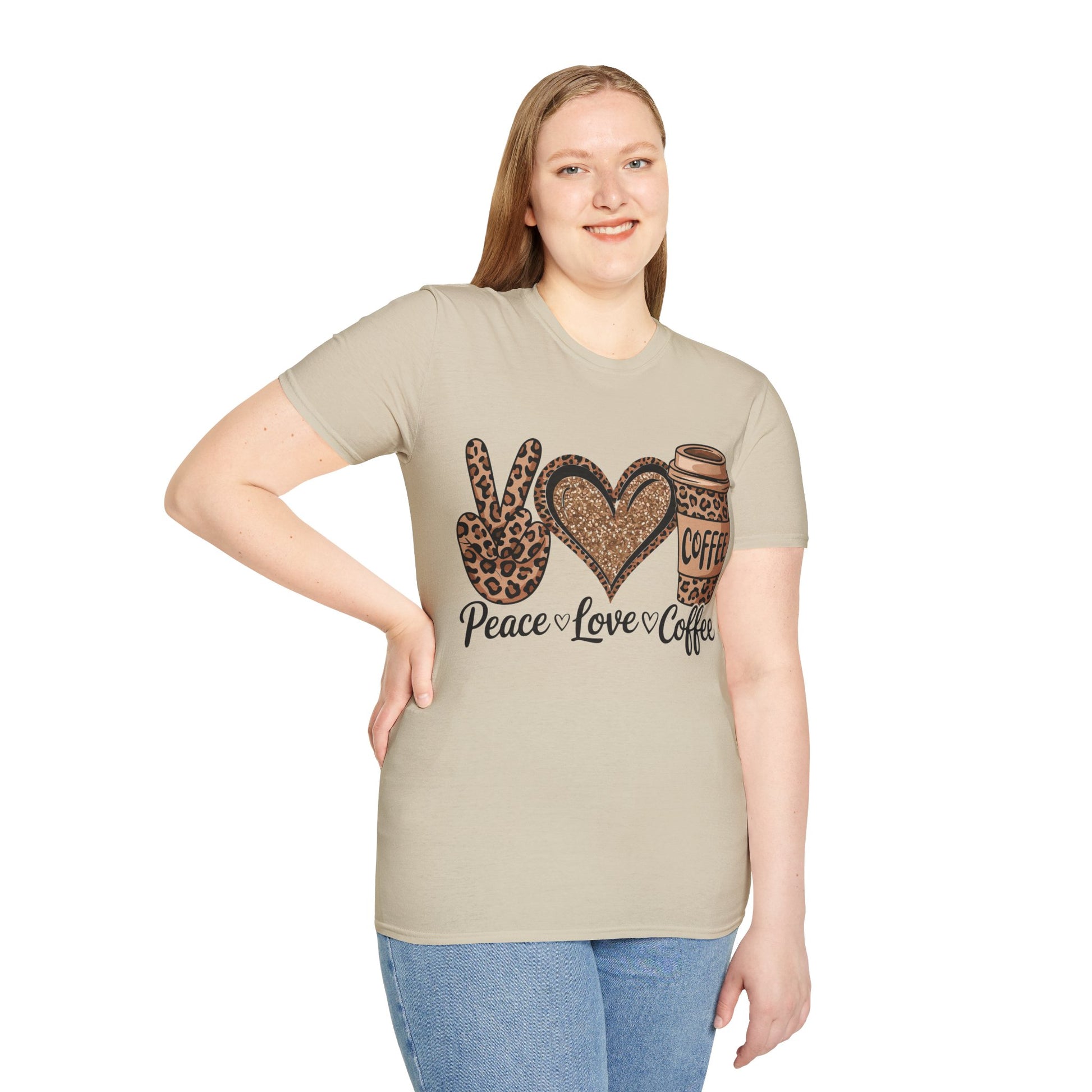 Peace Love Coffee Graphic T-Shirt, Trendy Casual Tee, Perfect Gift for Coffee Lovers