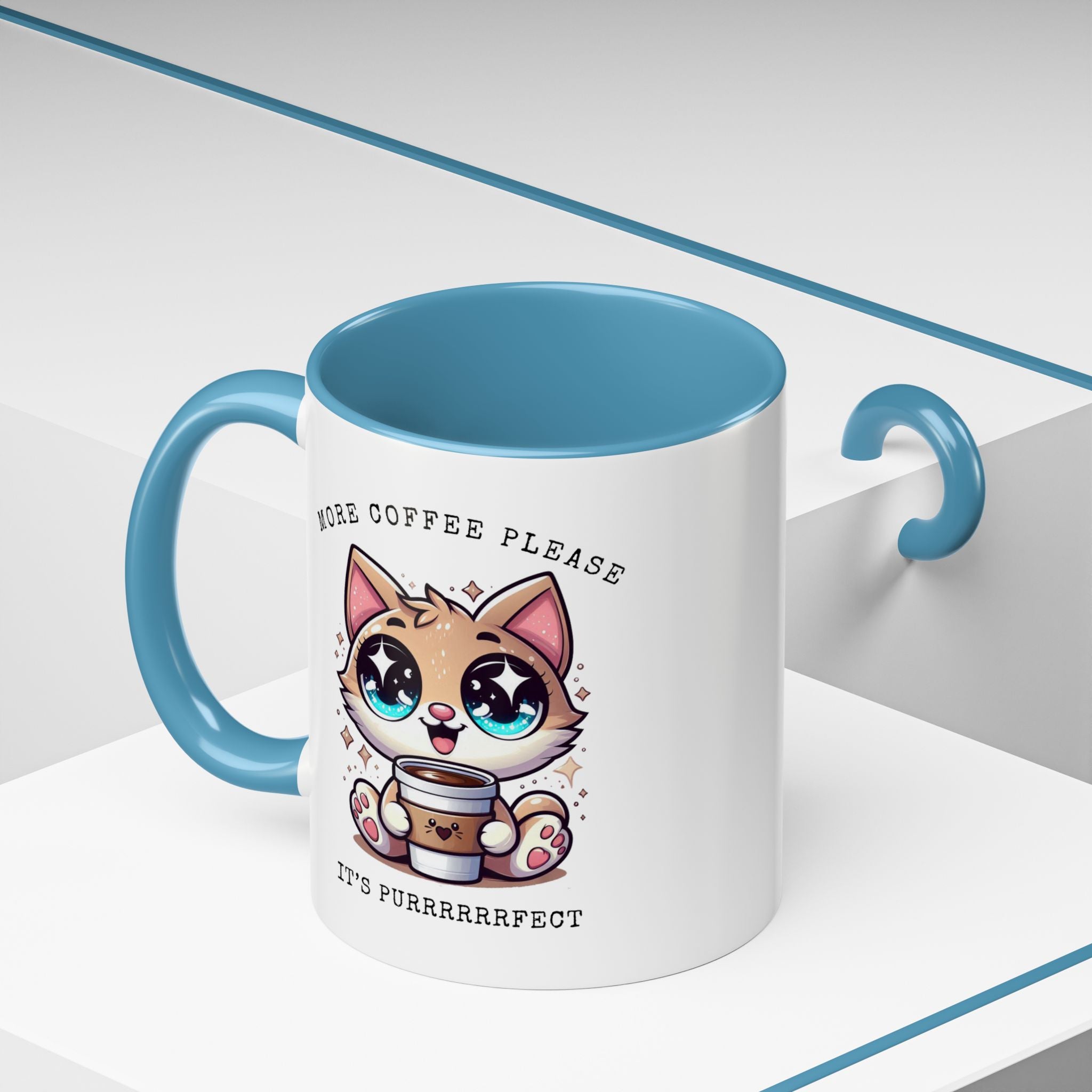 Cute Cat Coffee Mug - More Coffee Please, Adorable Gift for Cat Lovers, Fun Kitchen Decor, Perfect for Birthdays or Holidays